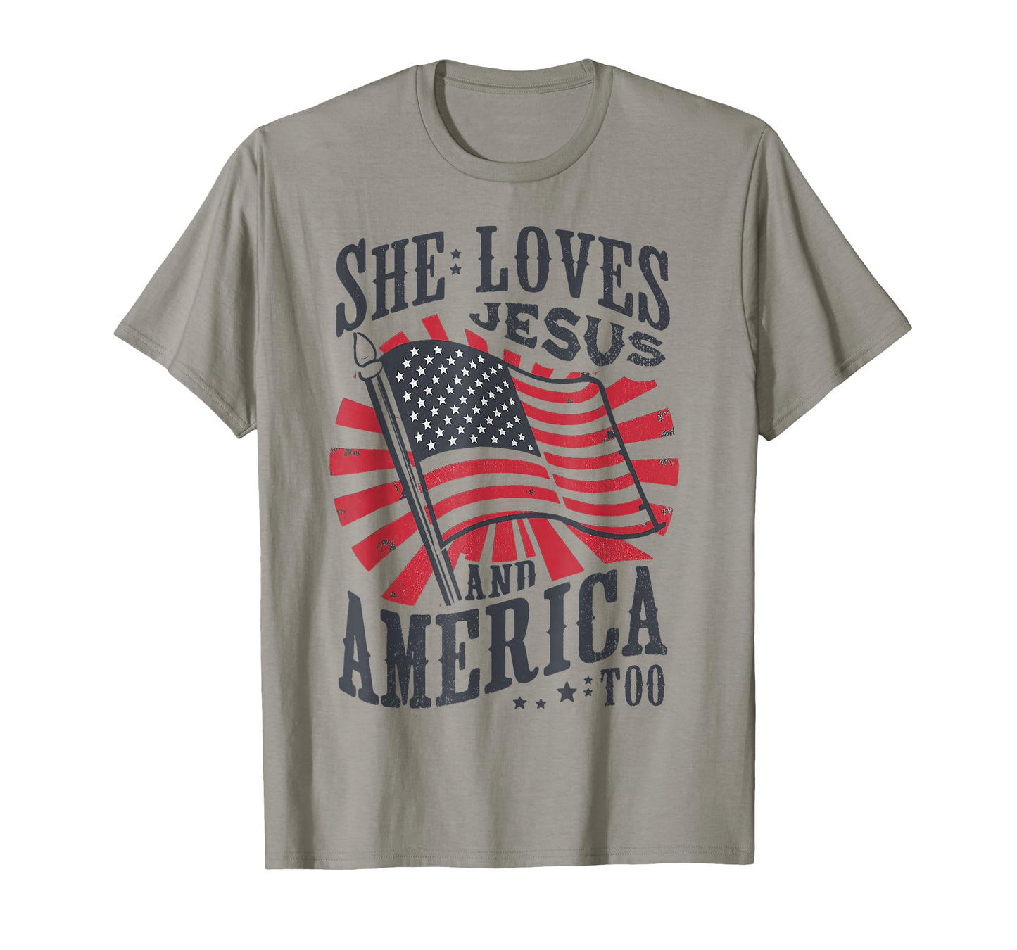 She Loves Jesus And America Too USA Flag 4th of july T-Shirt
