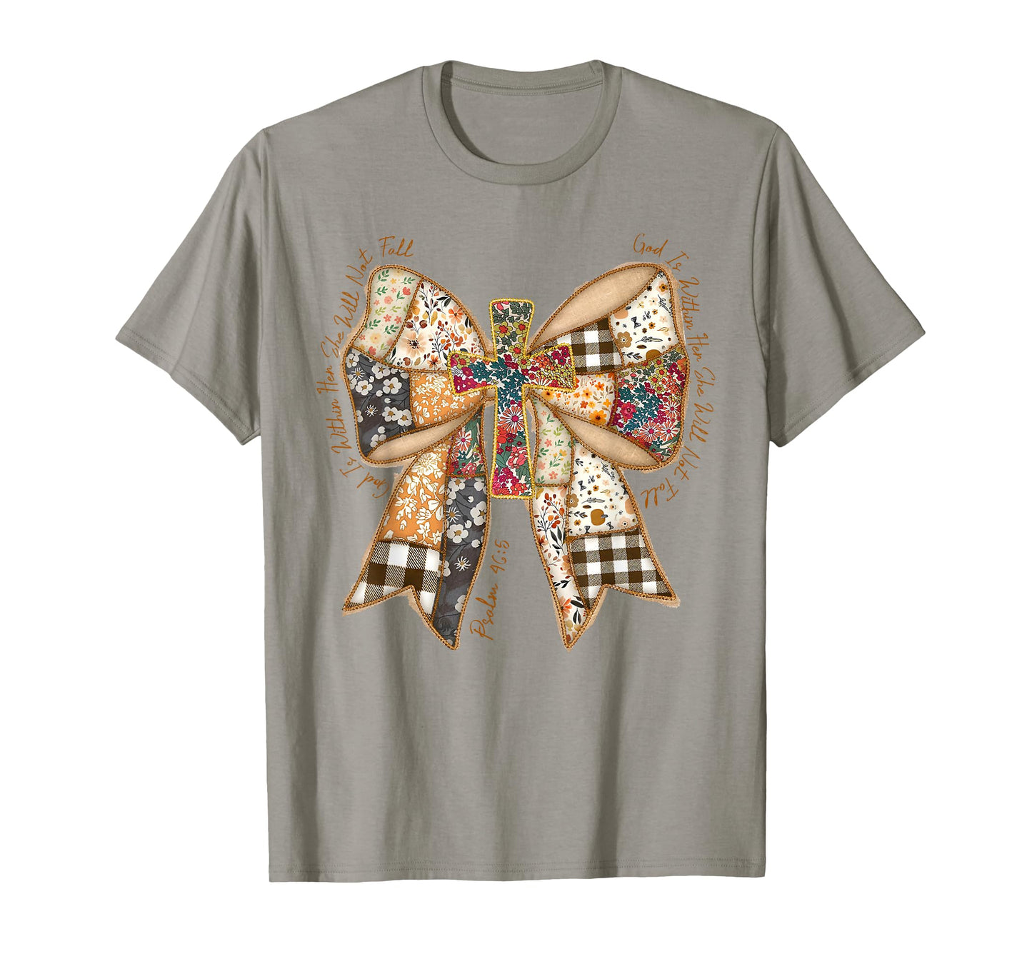 Coquette Bow Patchwork Thankful Christian Jesus Thanksgiving T-Shirt