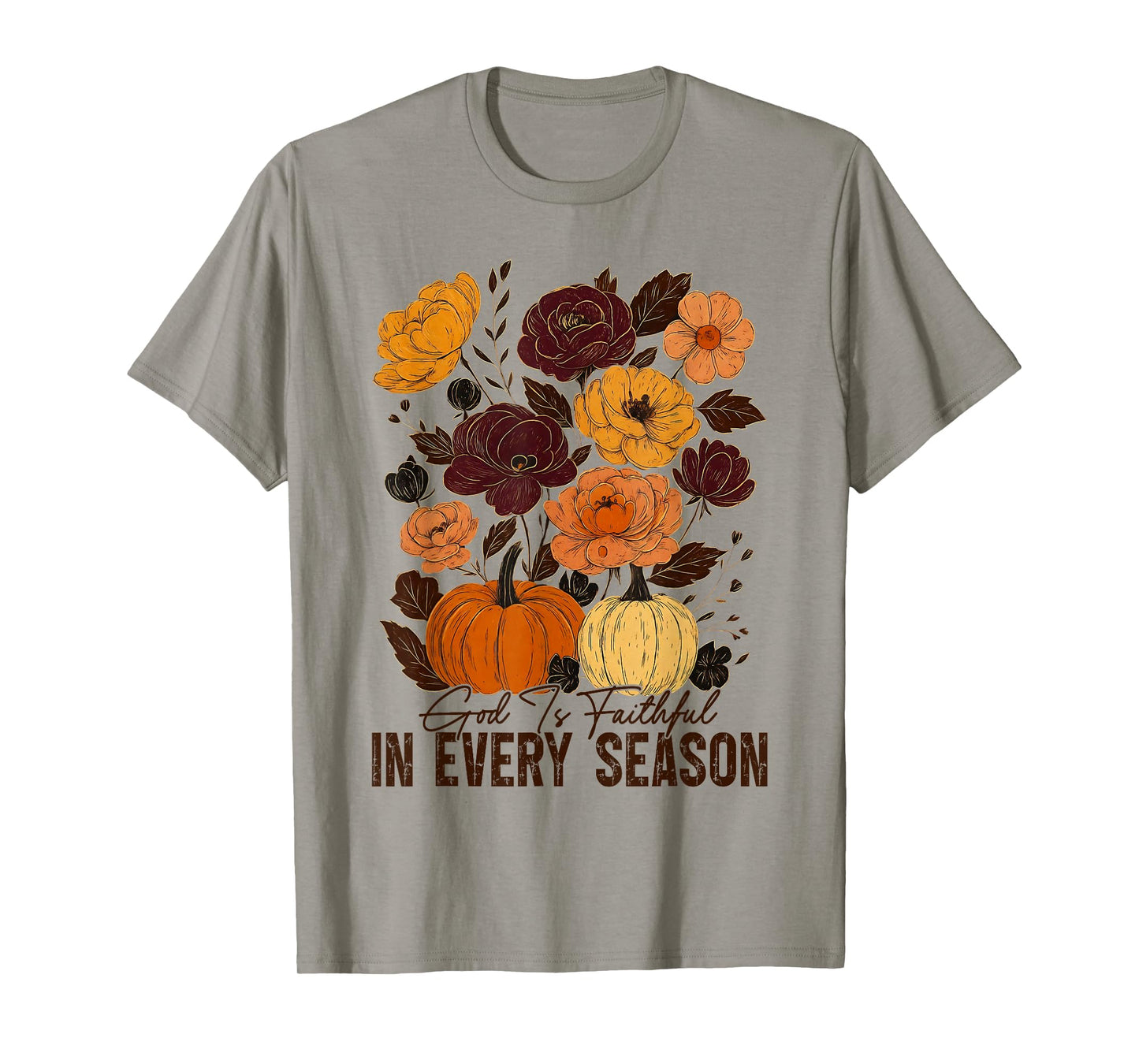 God is Faithful in Every Season Christian Fall Boho Floral T-Shirt