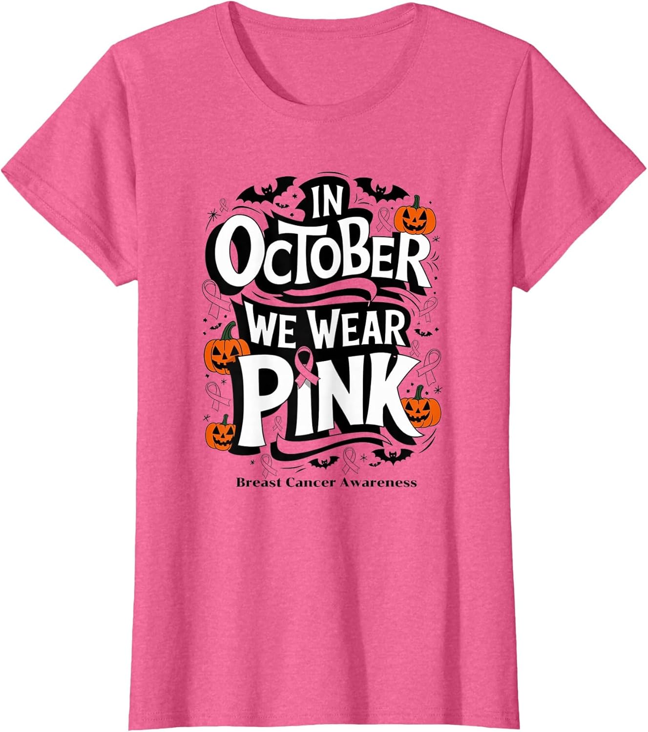 in October We Wear Pink Ribbon Halloween Support Theme