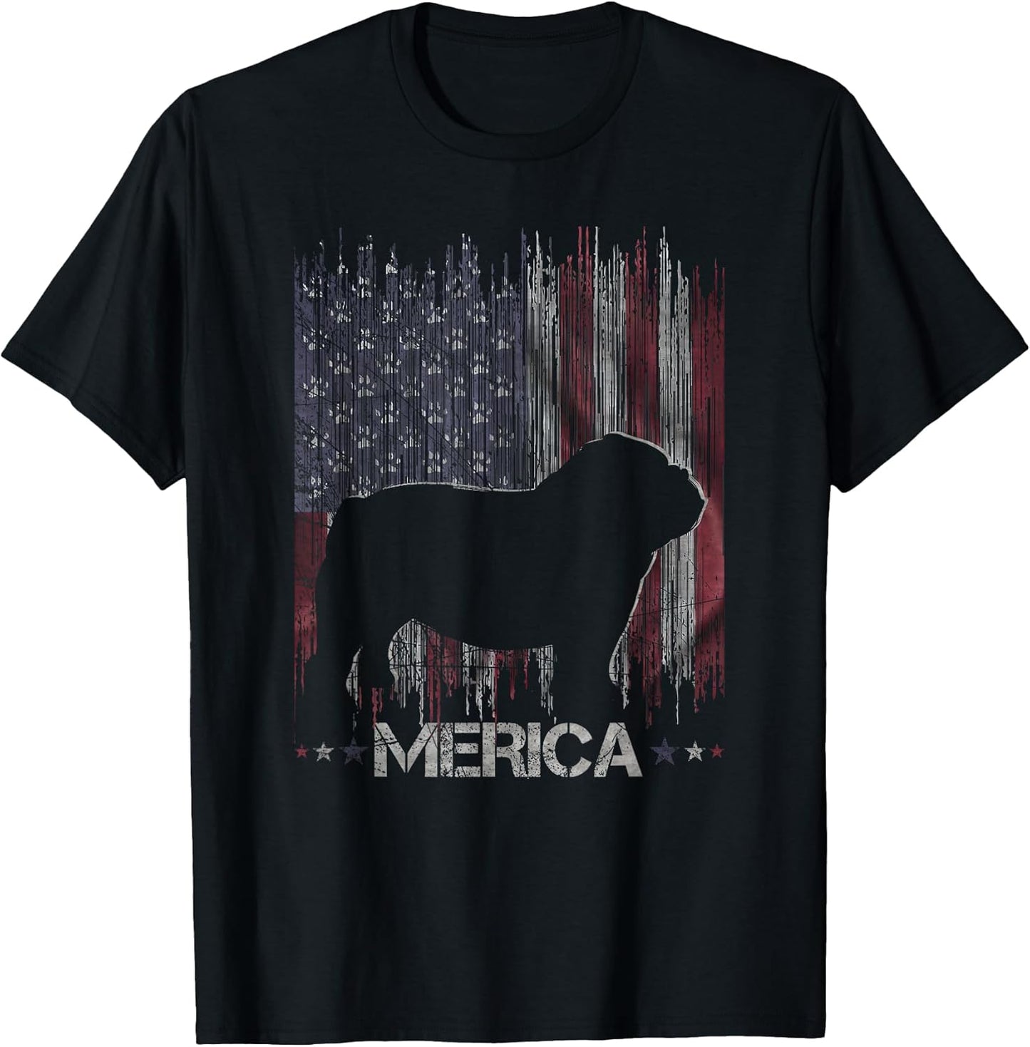 Vintage Bulldog, Merica Bulldog USA Flag Silhouette