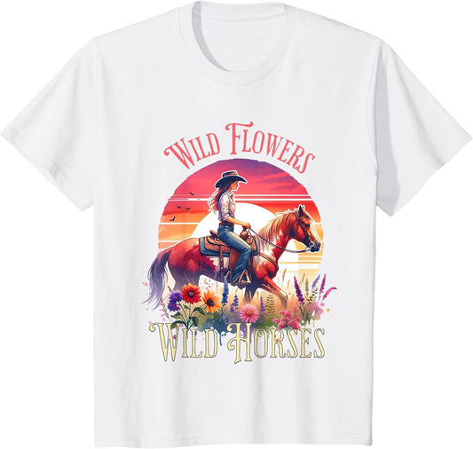 Wild Flowers & Wild Horses Country Sunset Western Cowgirl