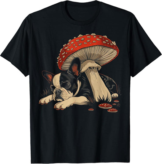 Cute Boston Terrier Dog Cottagecore Aesthetic Mushroom