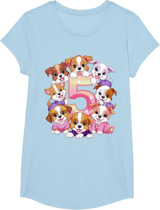 5th Birthday Dog Birthday Shirt for Girls 5 Years Puppy