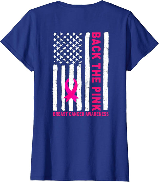 Back The Pink Ribbon USA Flag Breast Cancer Awareness