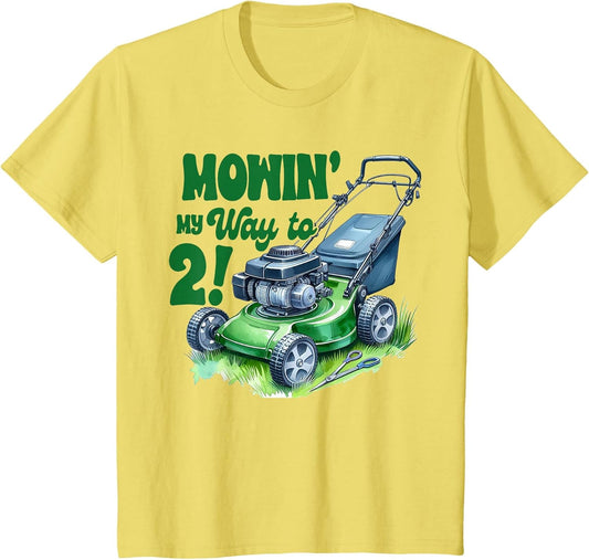 Kids 2nd Birthday Boy Lawn Mowing Second Bday Mowin' My Way to 2