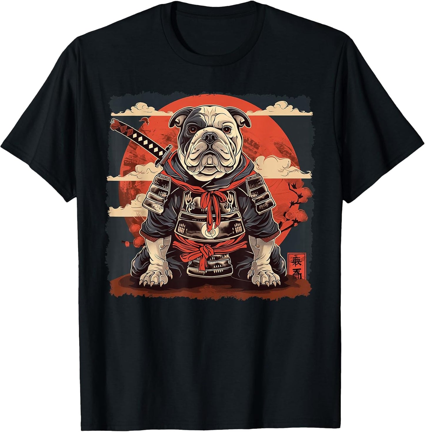 Bulldog Dog Japanese Art Samurai Ukiyo-e Vintage