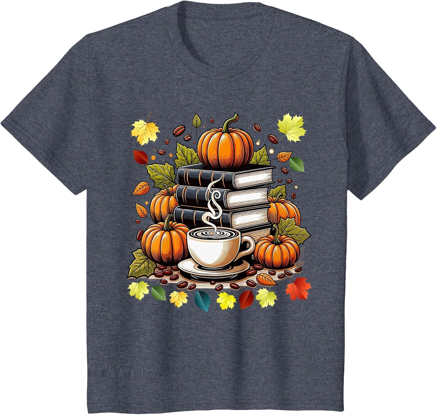 Books Coffee Fall Leaves and Pumpkins Vintage Library