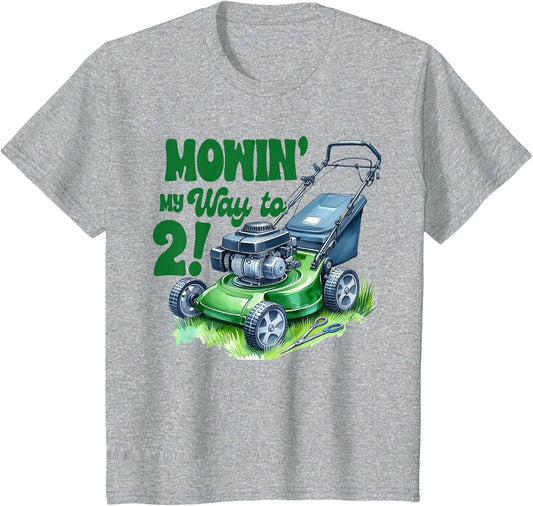 Kids 2nd Birthday Boy Lawn Mowing Second Bday Mowin' My Way to 2