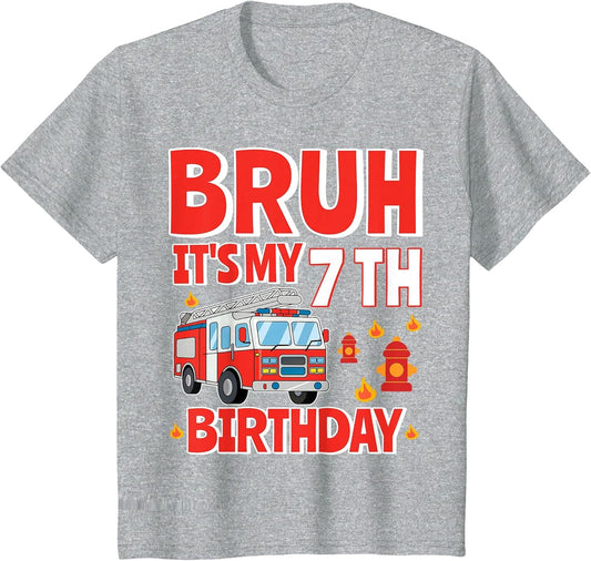 Seven 7th Birthday Fire Truck Boy Kid Firefighter 7 Year Old