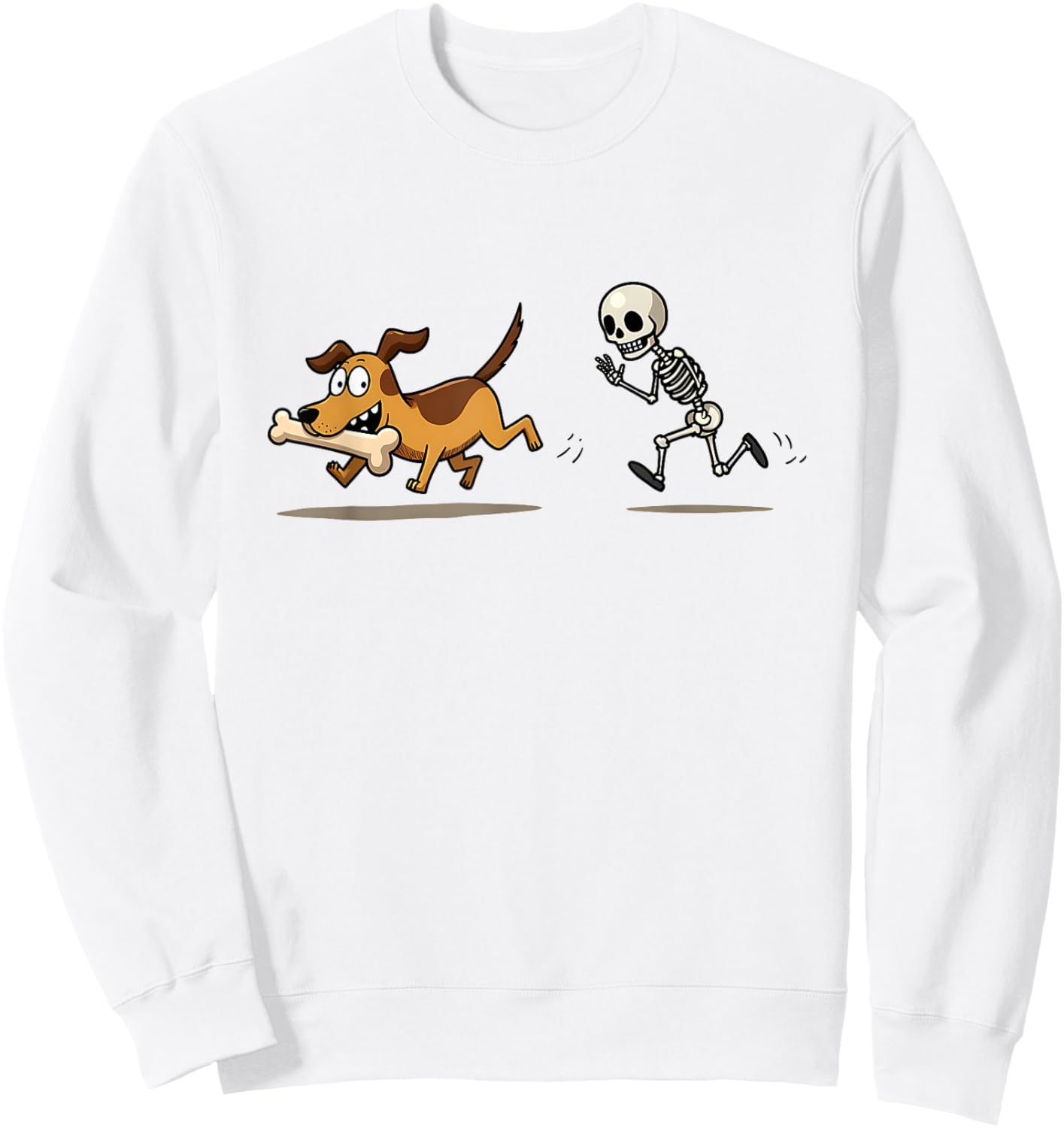 Hilarious Dog Stealing a Bone from a Skeleton Sweatshirt - Sweatshirt | White