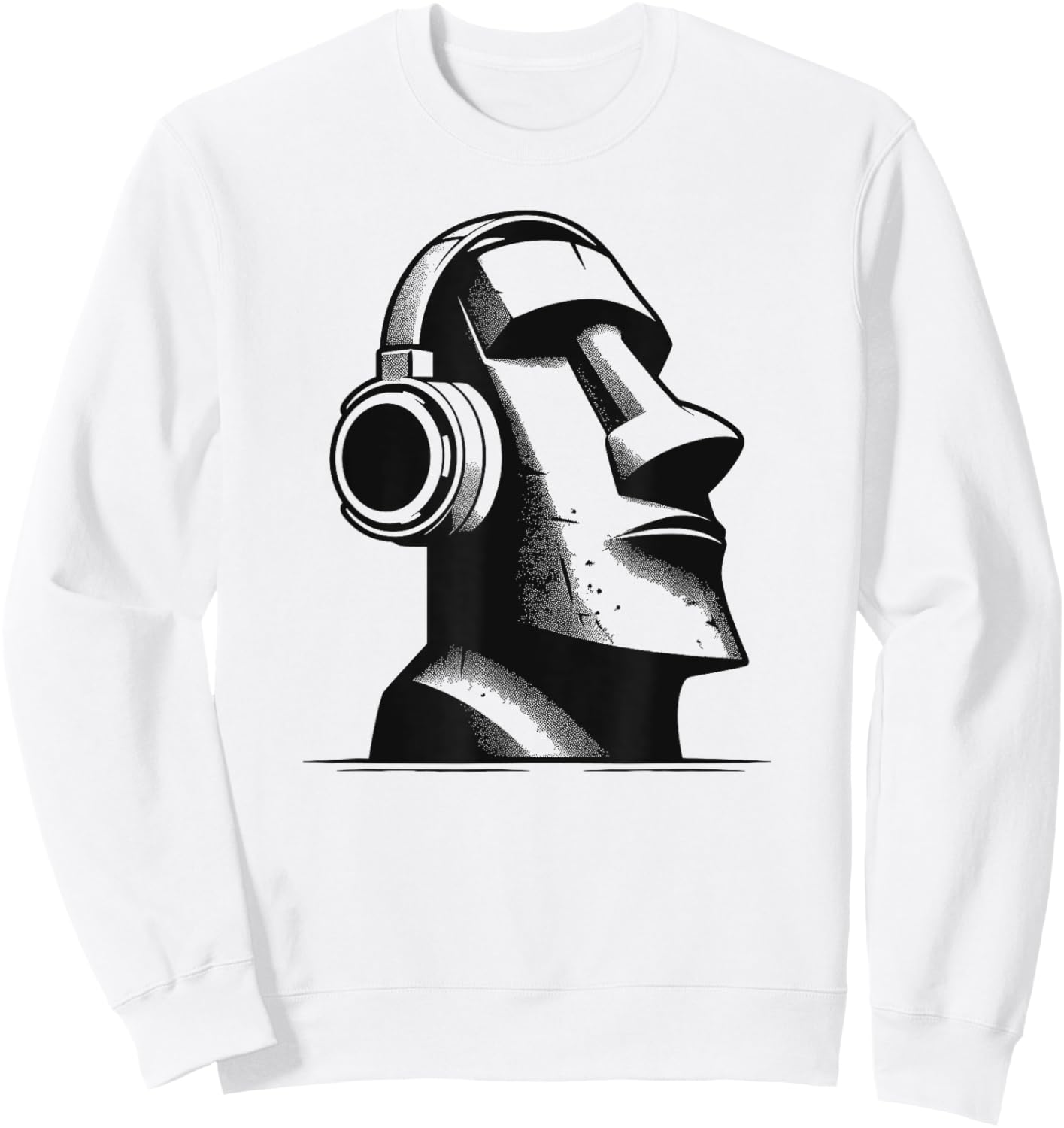 Easter Island Moai Statue Headphones Music Lover Funny Sweatshirt - Sweatshirt | White