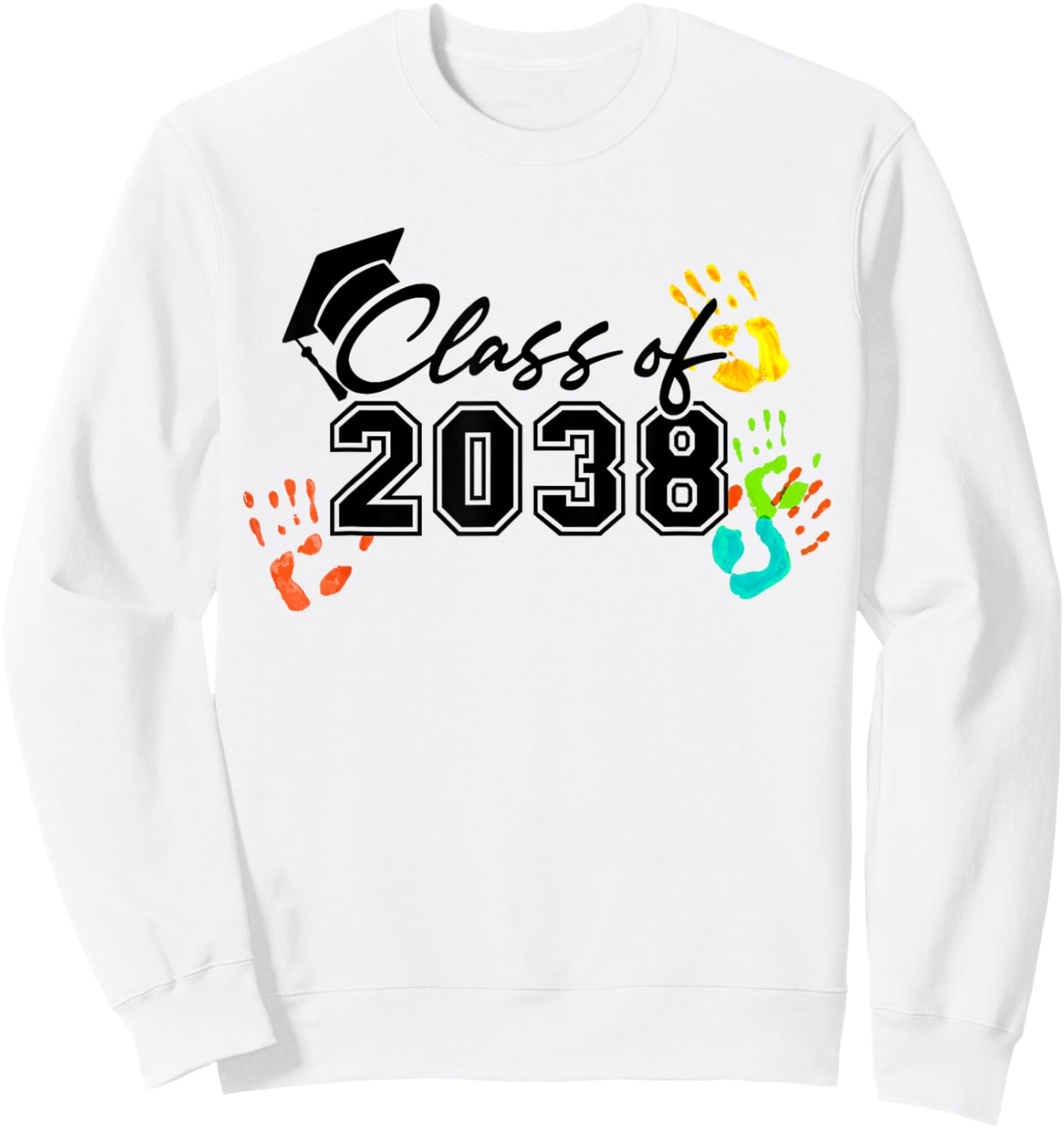 Class of 2038 Grow With Me Handprint On Back Pre-K to 12th Sweatshirt - Sweatshirt | White