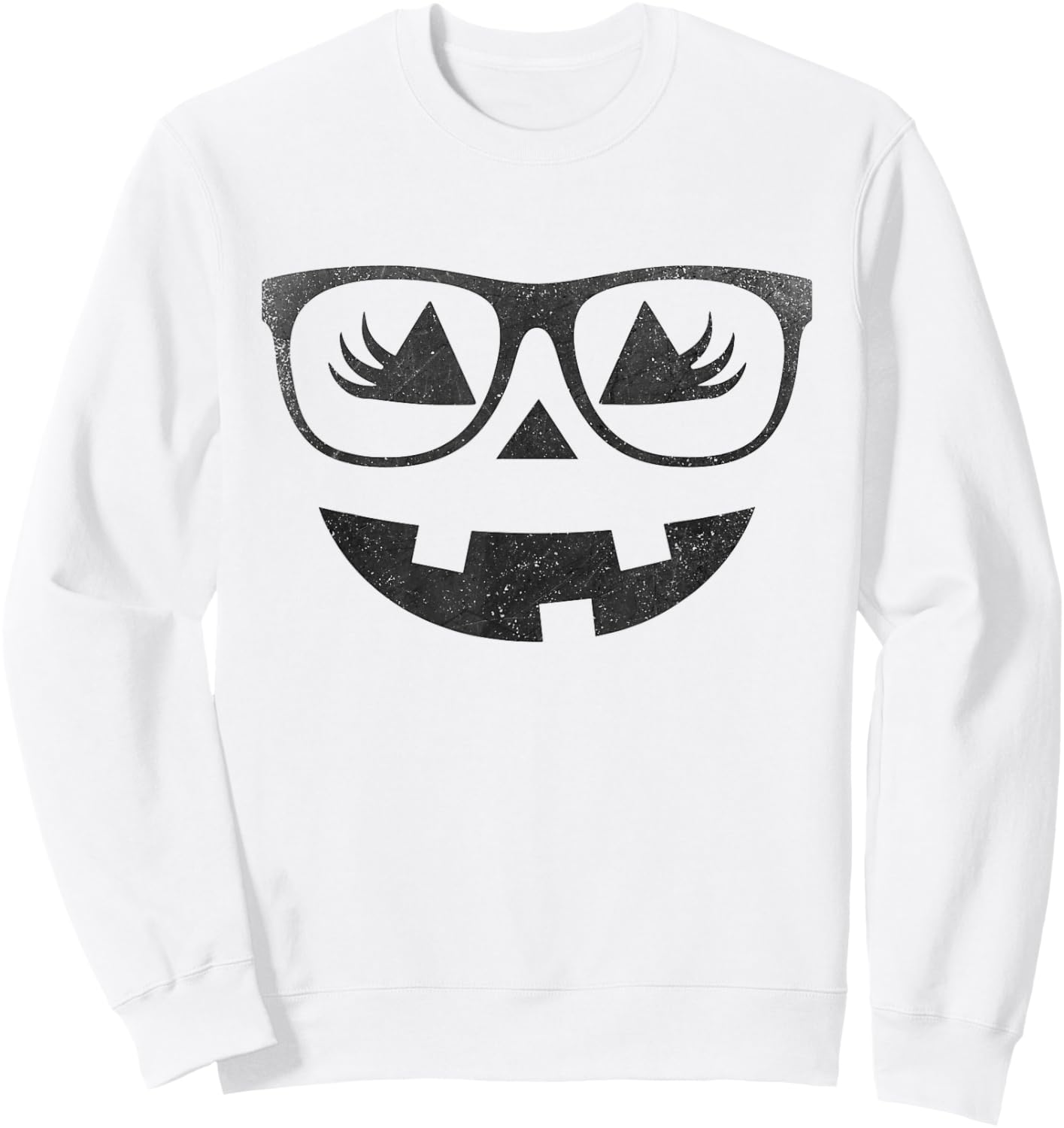 Jack O Lantern Pumpkin with Glasses Eyelashes Halloween Sweatshirt - Sweatshirt | White