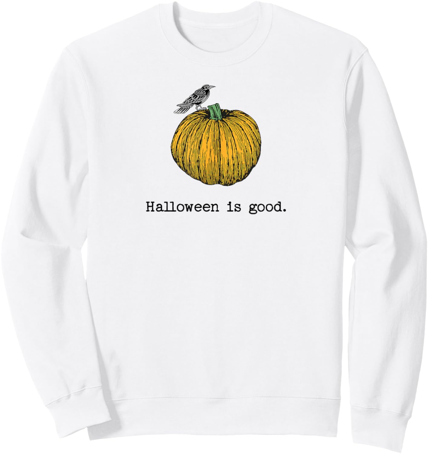 Cute Pumpkin Halloween Is Good and Life Crow bird Lover Sweatshirt - Sweatshirt | White