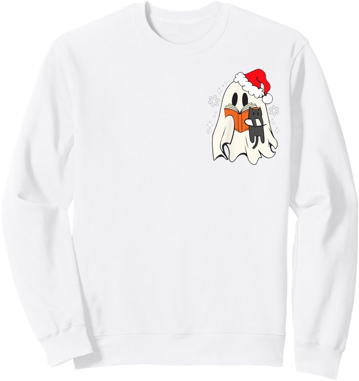 Retro Ghost Reading Book With Cat Bookish Club Christmas Women Kids Sweatshirt - Sweatshirt | White