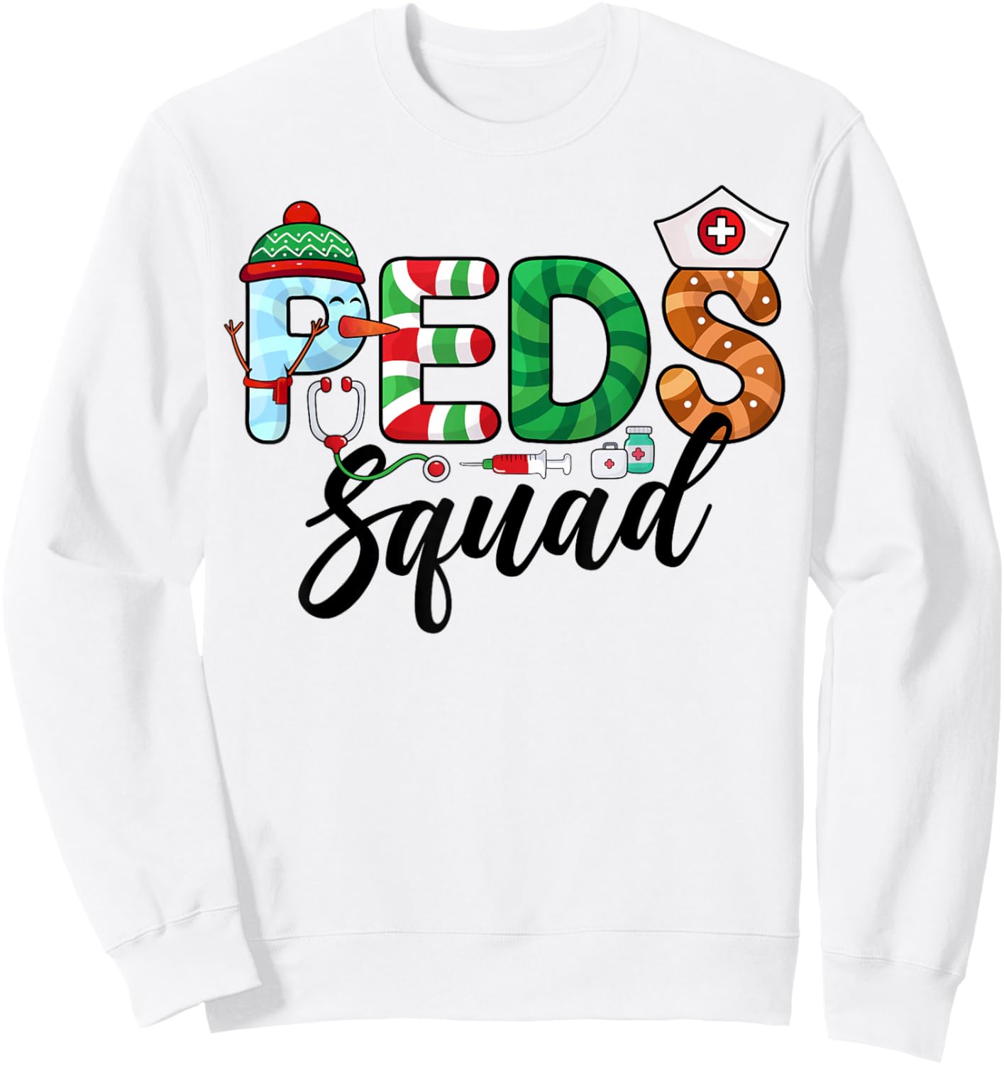 PEDS Squad Xmas Holiday Pediatric Nurse Team Christmas Sweatshirt - Sweatshirt | White