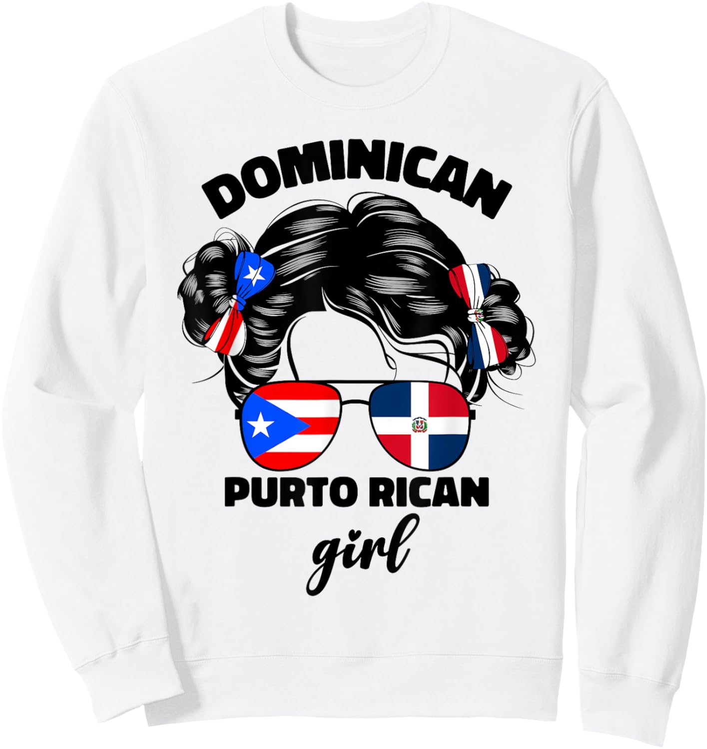 DominiRican Girl Kids Dominican And Puerto Rican Rico Flag Sweatshirt - Sweatshirt | White