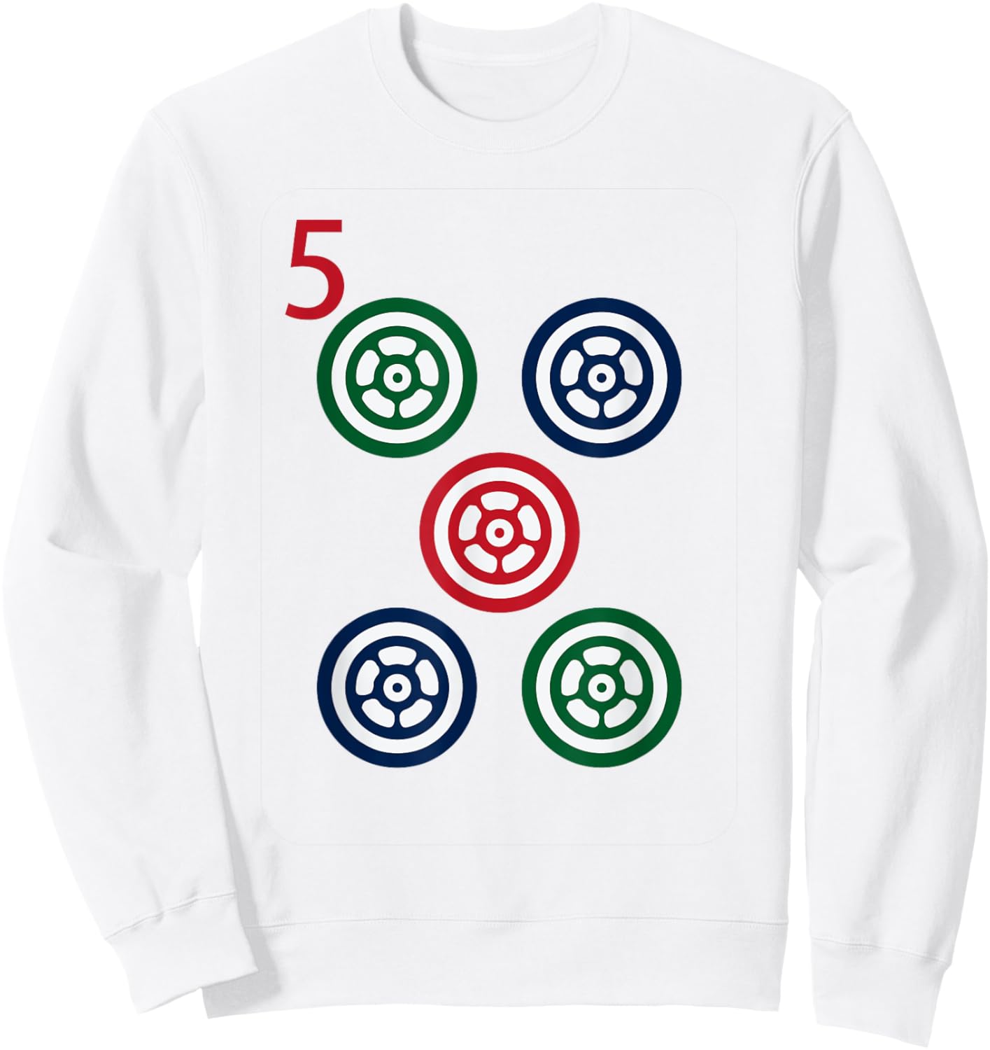Chinese Mah Jong Dots Pinzu Five Tile Mahjong Costume Sweatshirt - Sweatshirt | White