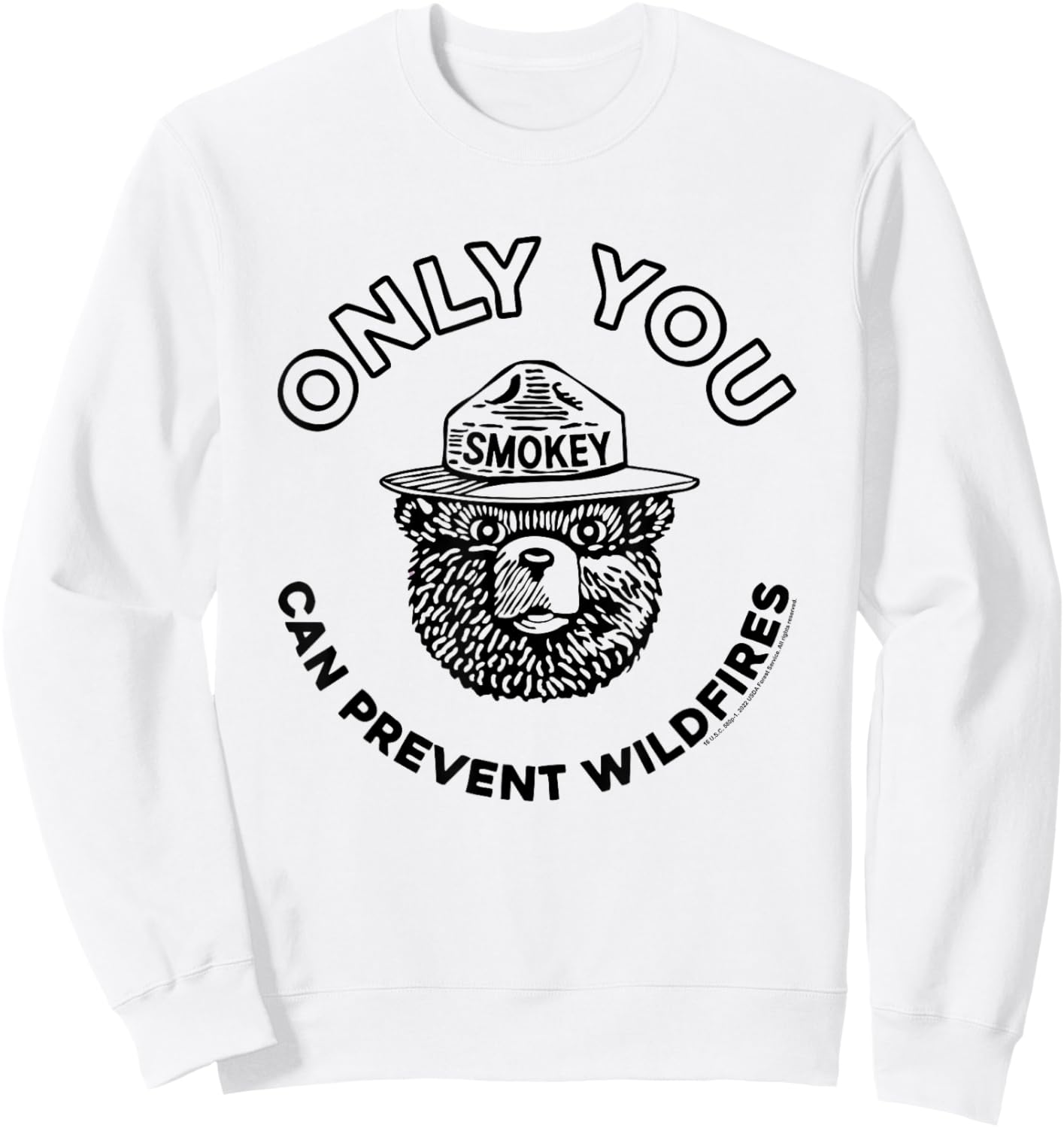 Smokey Bear Only You Can Prevent Forest Fires Minimal Logo Sweatshirt - Sweatshirt | White
