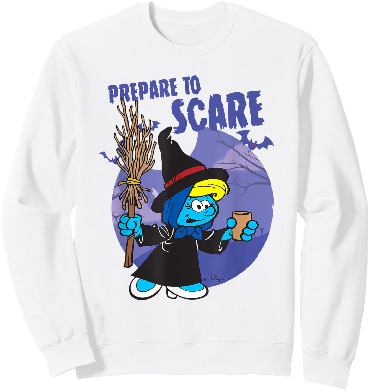 The Smurfs Prepare to Scare Witch Halloween Retro Cartoon Sweatshirt - Sweatshirt | White