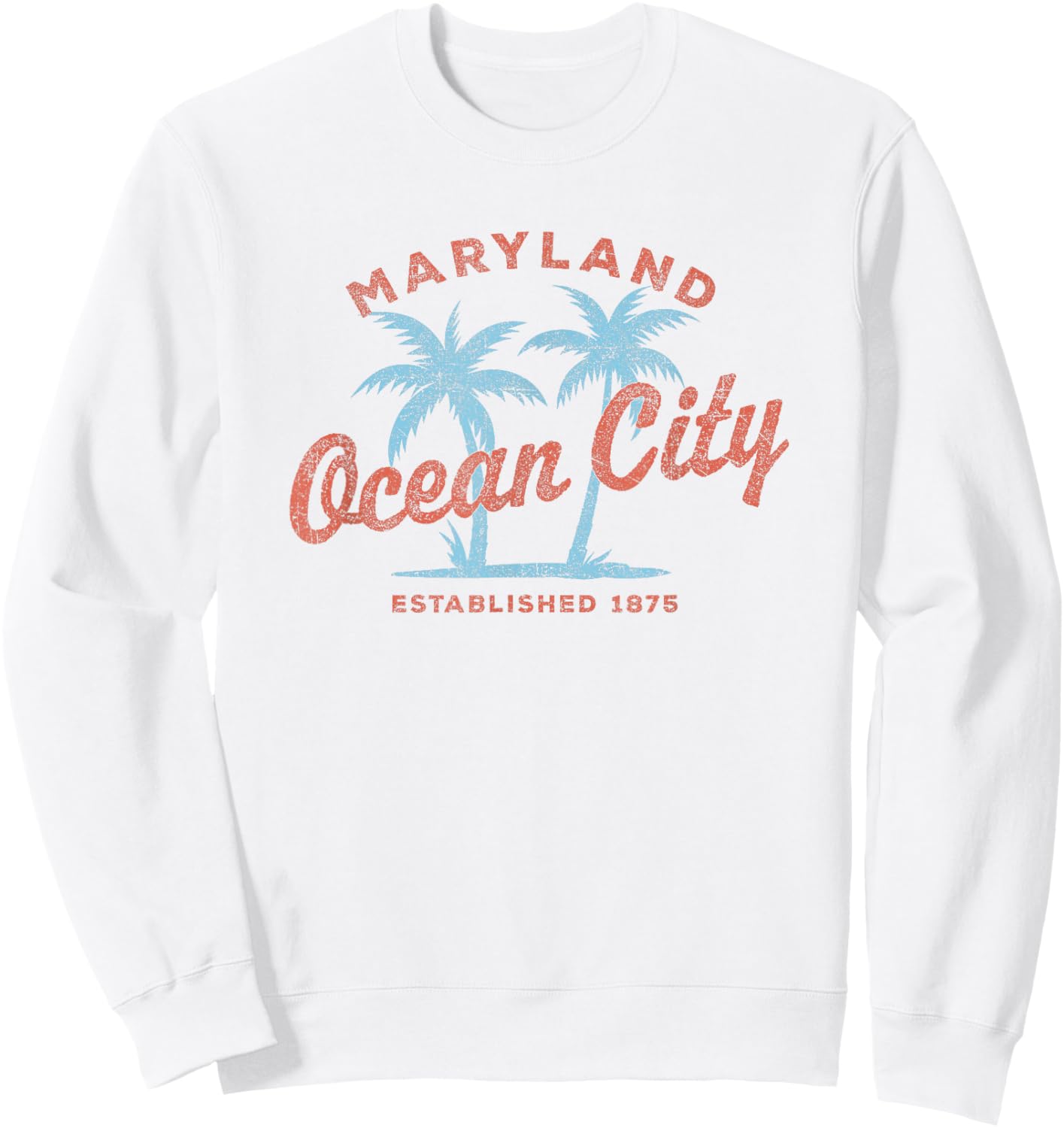Vintage Ocean City MD Est 1875 Palm Tree Vacation Souvenir Sweatshirt - Sweatshirt | White