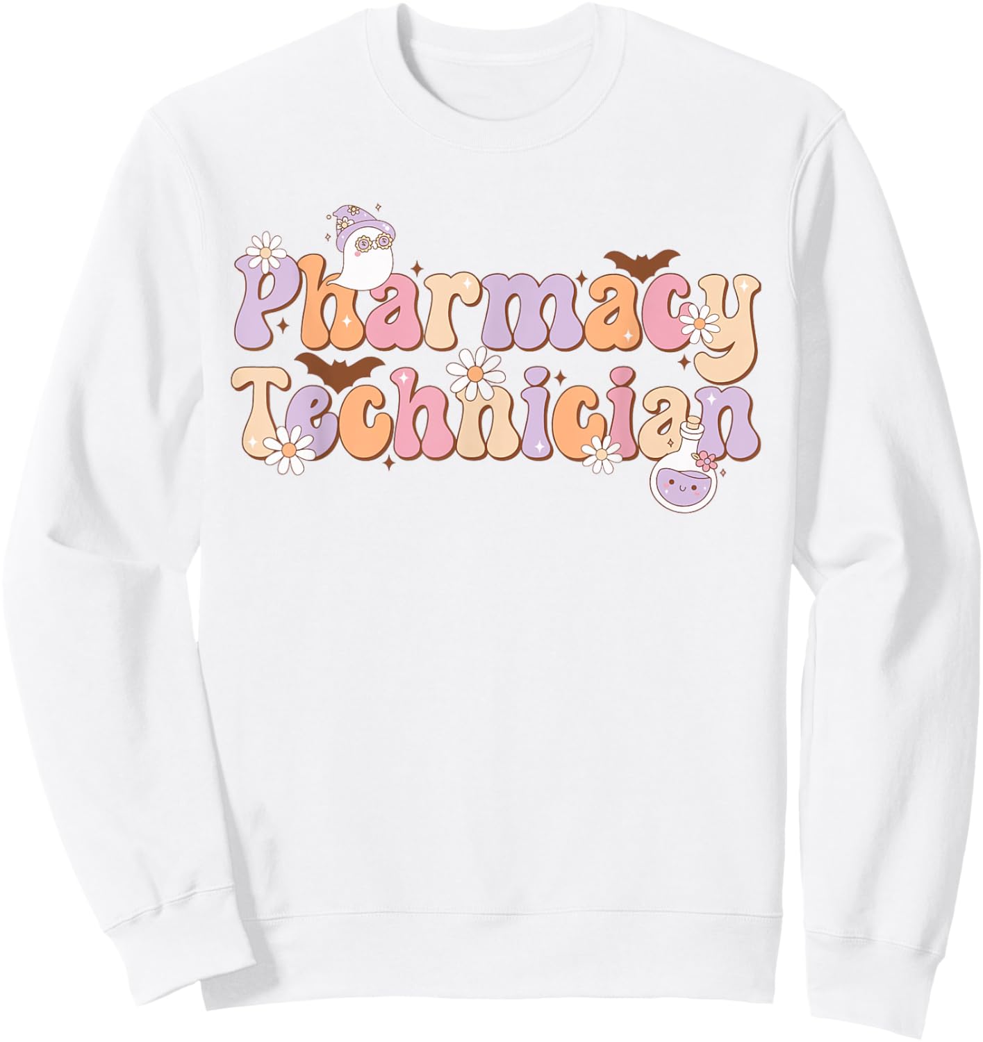 Retro Pharmacy Technician Halloween Spooky Pharmacy Tech Sweatshirt - Sweatshirt | White