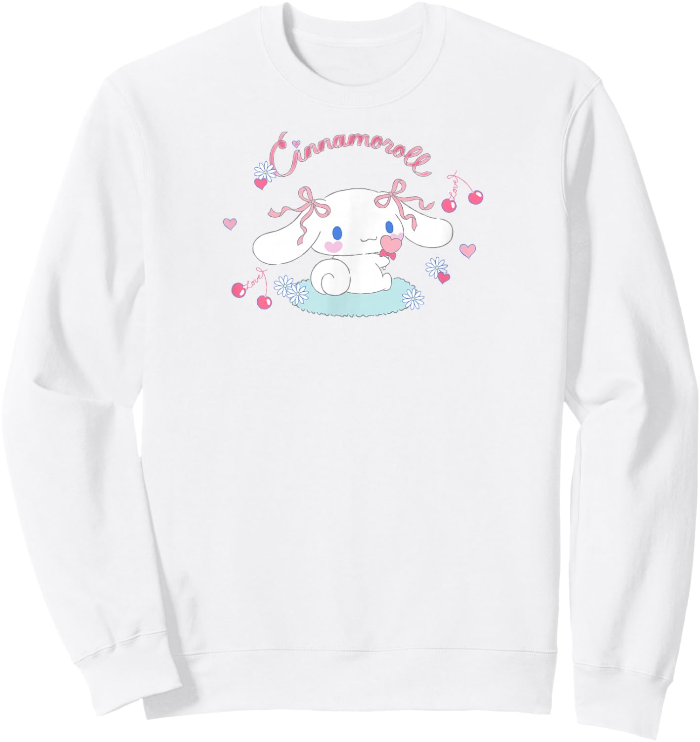 SANRIO Cinnamoroll Cherry Love , White, Small, Short Sleeve, Classic Fit, All Seasons Sweatshirt - Sweatshirt | White