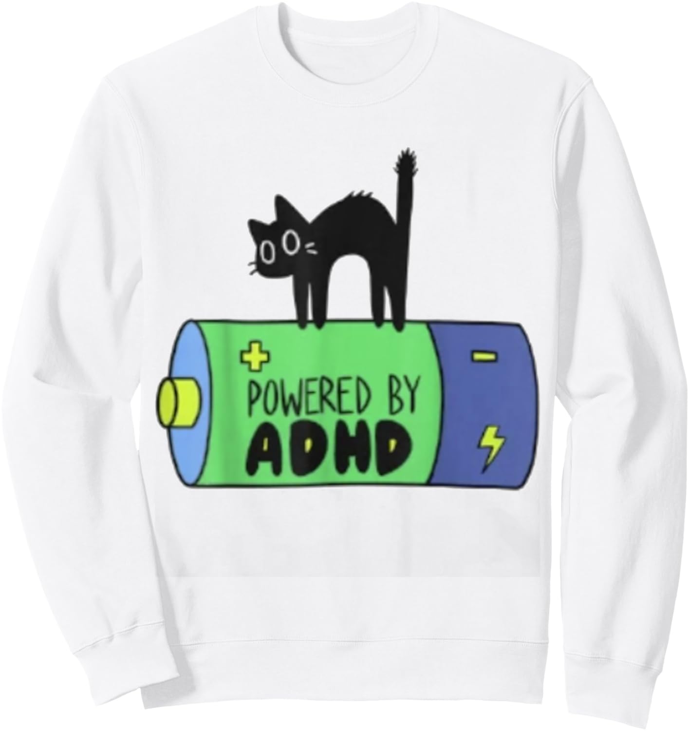 Powered By ADHD Cat Funny Sweatshirt - Sweatshirt | White