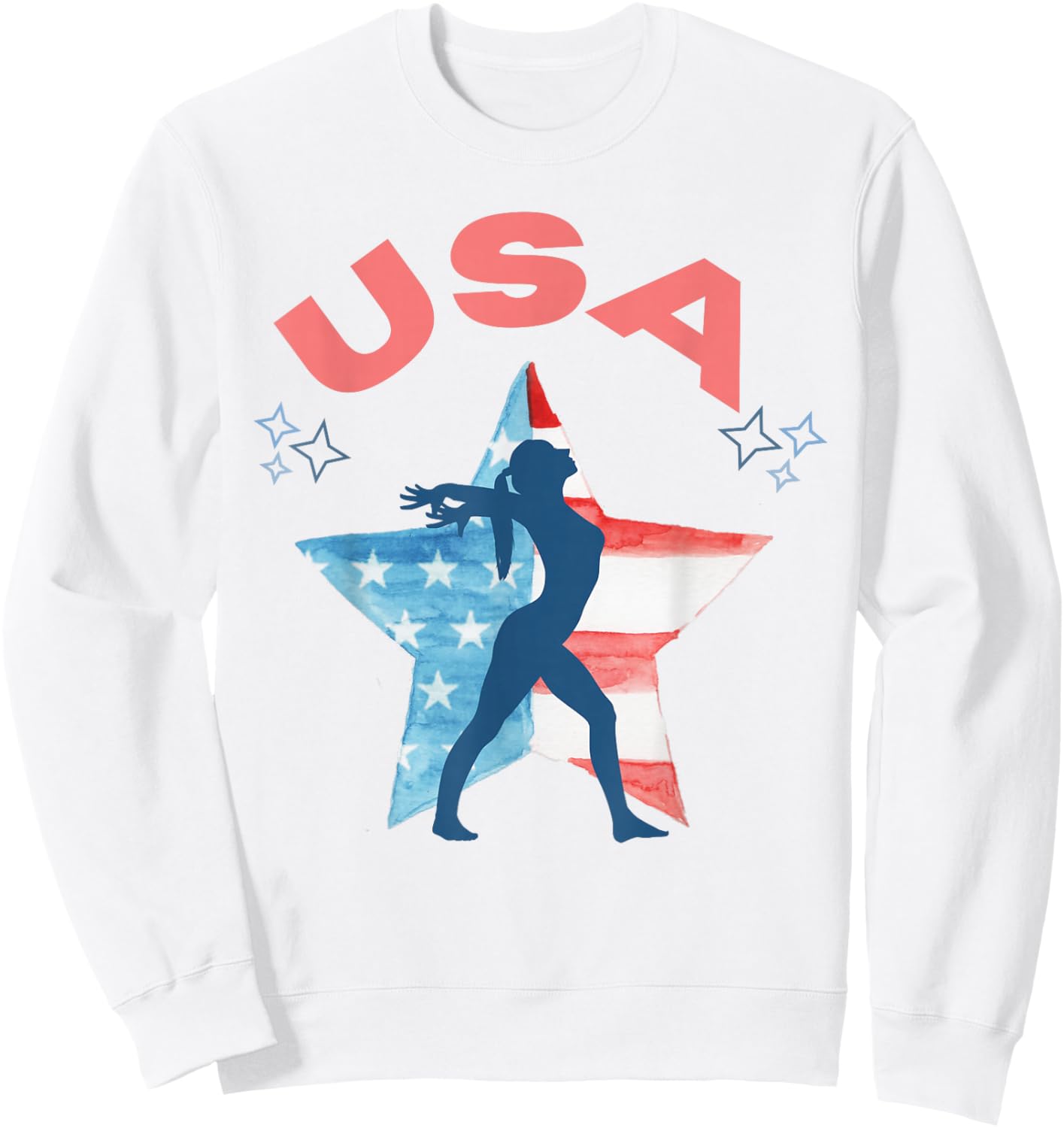 Girls Gymnastics American Flag Star Patriotic USA Gymnast Sweatshirt - Sweatshirt | White