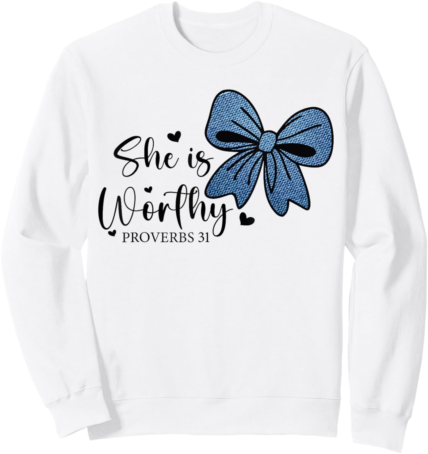 She is Worthy Bow Women's Christian Coquette Girly Faith Sweatshirt - Sweatshirt | White