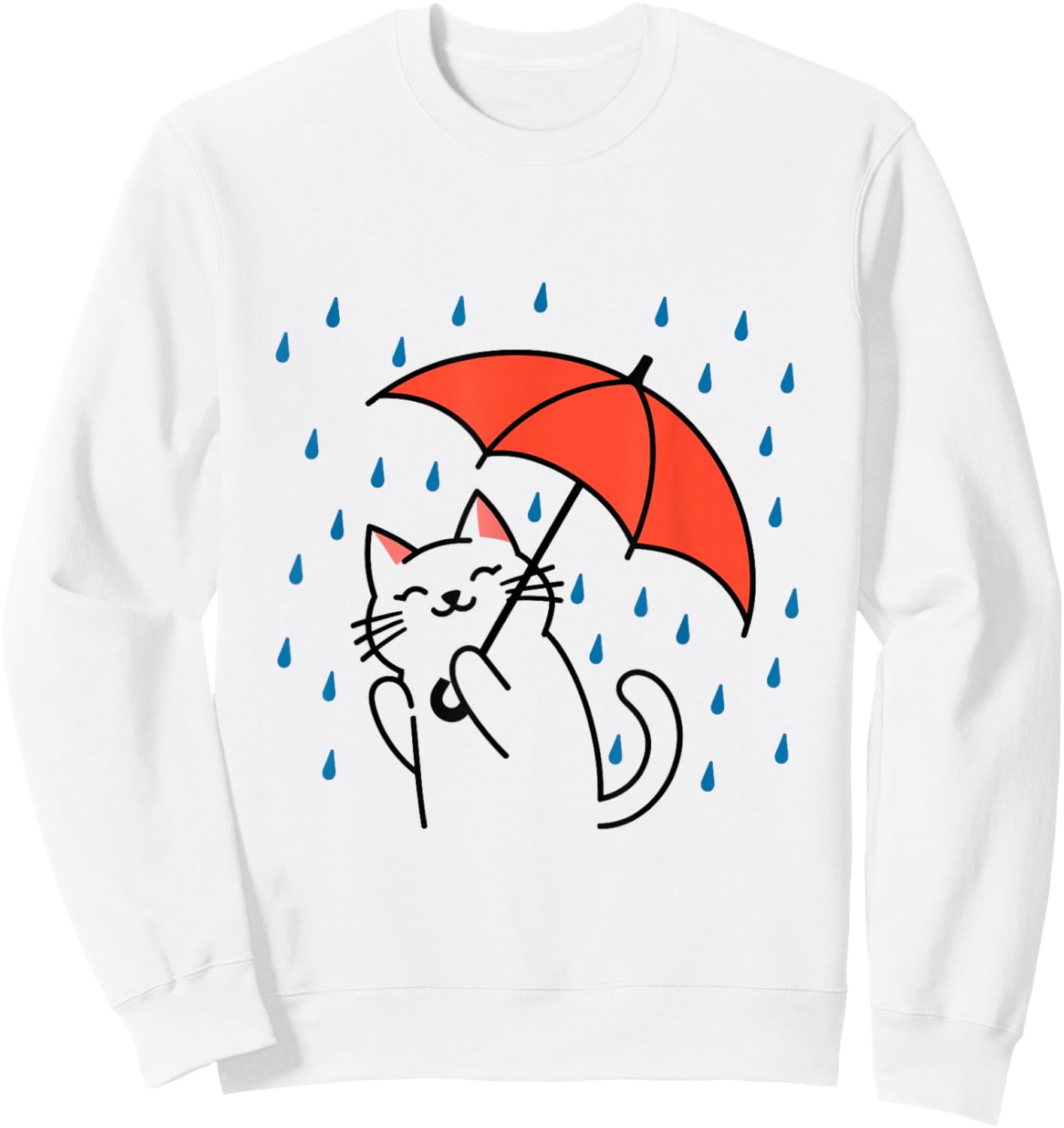 Raining Cat Under Umbrella Autumn Cat Sweatshirt - Sweatshirt | White