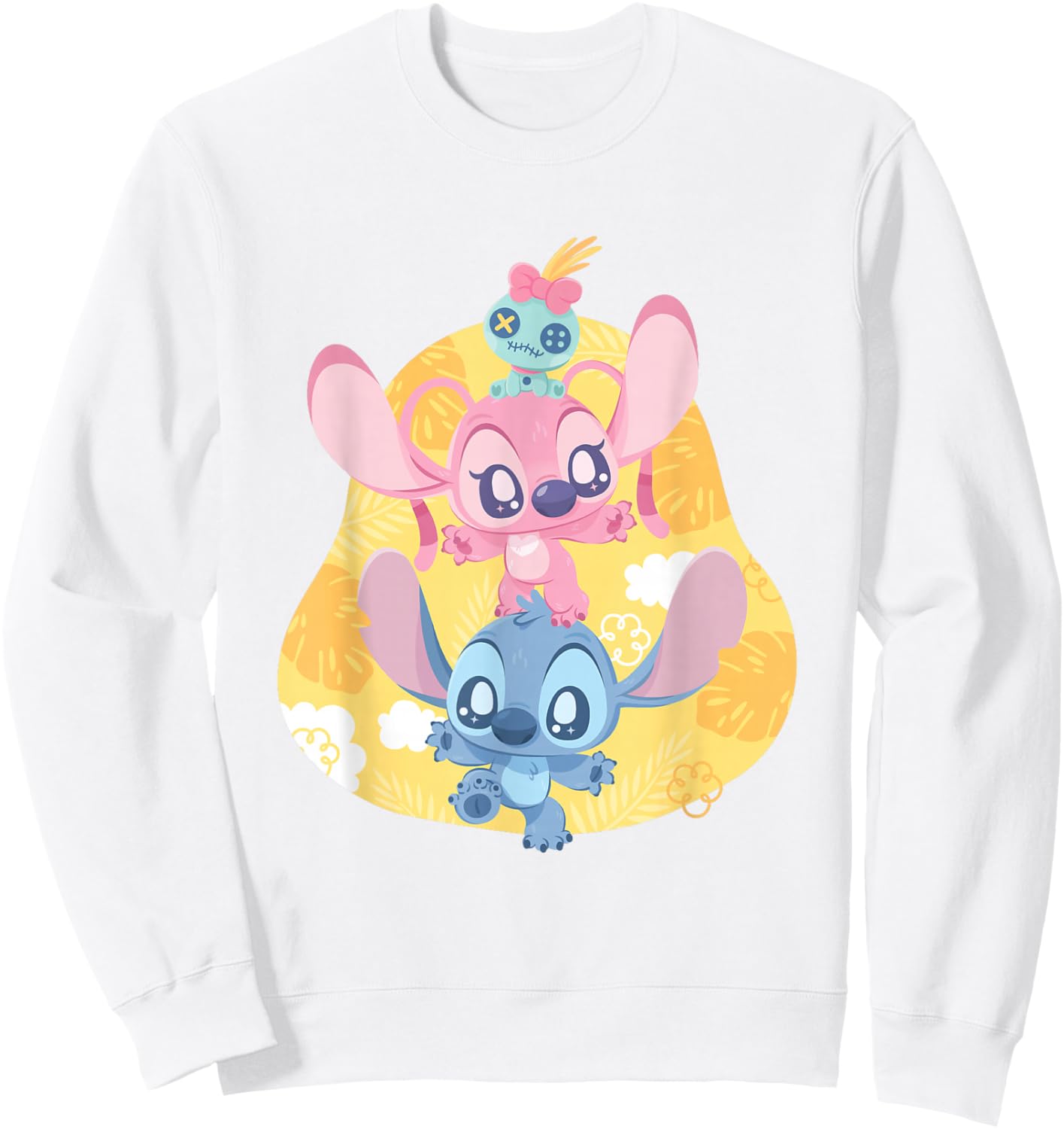 Disney Lilo & Stitch Cute Baby Stitch Angel Playing Logo Sweatshirt - Sweatshirt | White