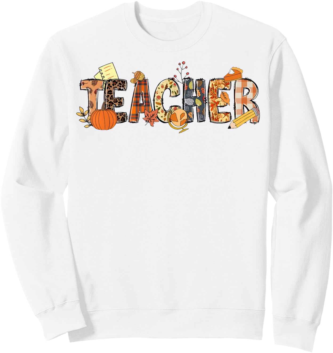 Leopard Teacher Fall Leaves Autumn Thanksgiving Sweatshirt - Sweatshirt | White