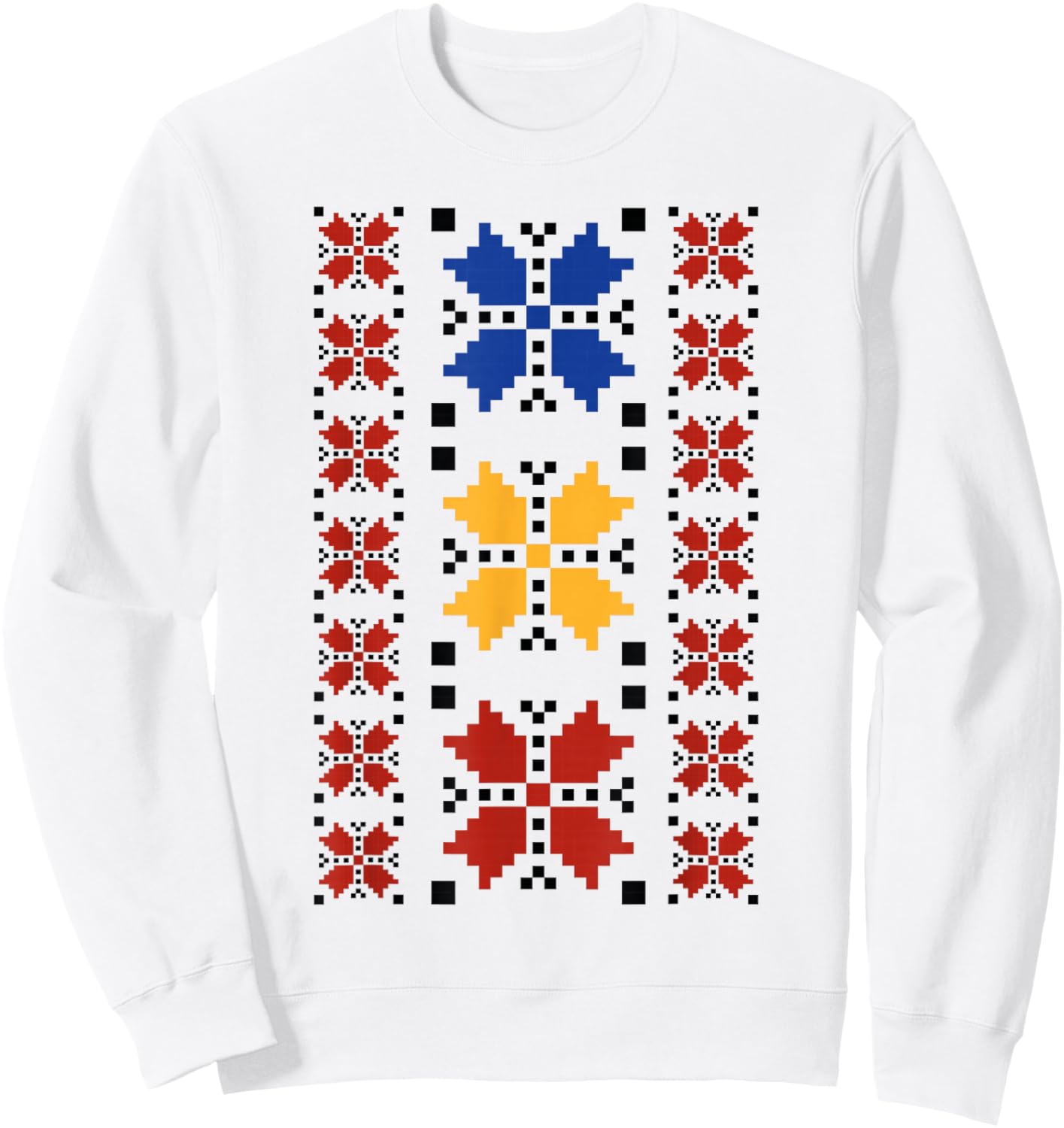 Noi Suntem Romani Traditional Romanian Folk Art Motifs Sweatshirt - Sweatshirt | White