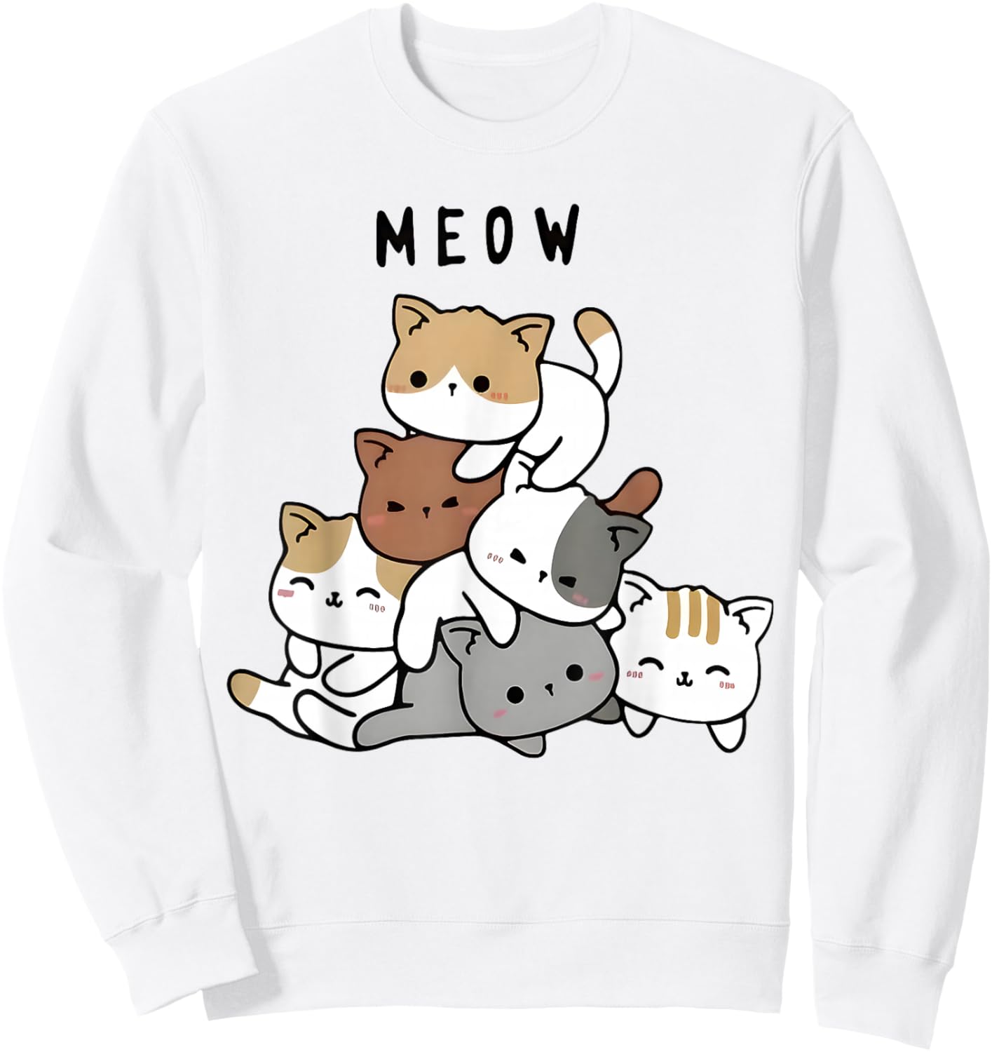 Pile Of Kitty Cats Funny Cute Cat Lover Kitty Pile Anime Cat Sweatshirt - Sweatshirt | White
