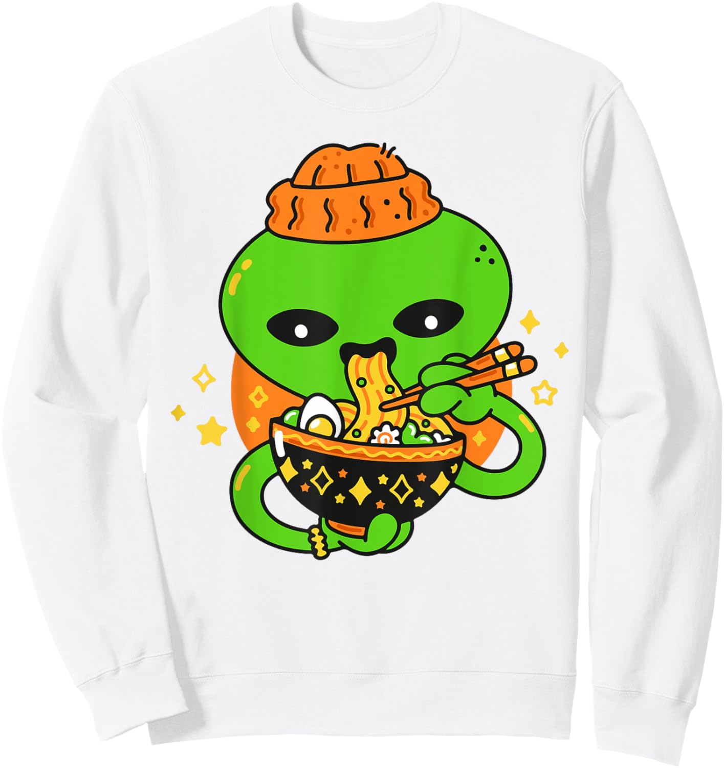 Kawaii Alien Eating Ramen Baby Boy Toddler Cute Funny Noodle Sweatshirt - Sweatshirt | White