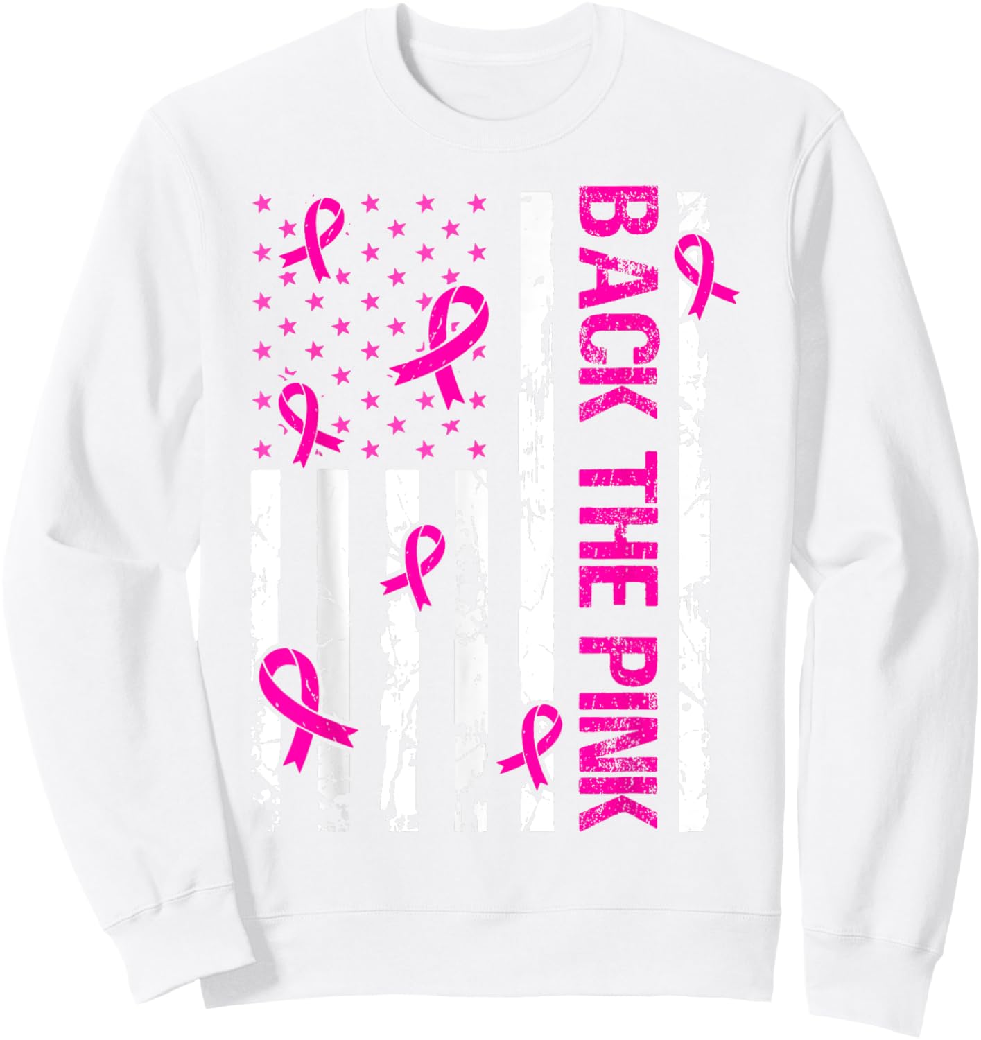 Back The Pink American Flag Breast Cancer Awareness October Sweatshirt - Sweatshirt | White