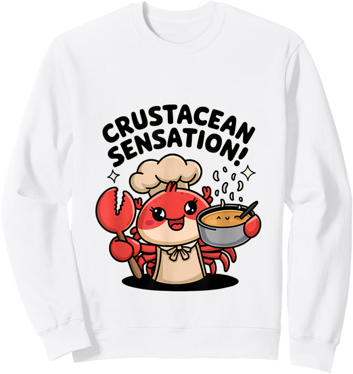 Crustacean Sensation! Chef Crab Kawaii Design Sweatshirt - Sweatshirt | White