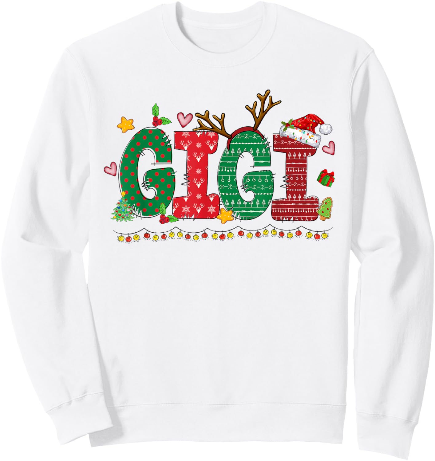 Gigi Claus Christmas Lights Pajama Family Matching Sweatshirt - Sweatshirt | White