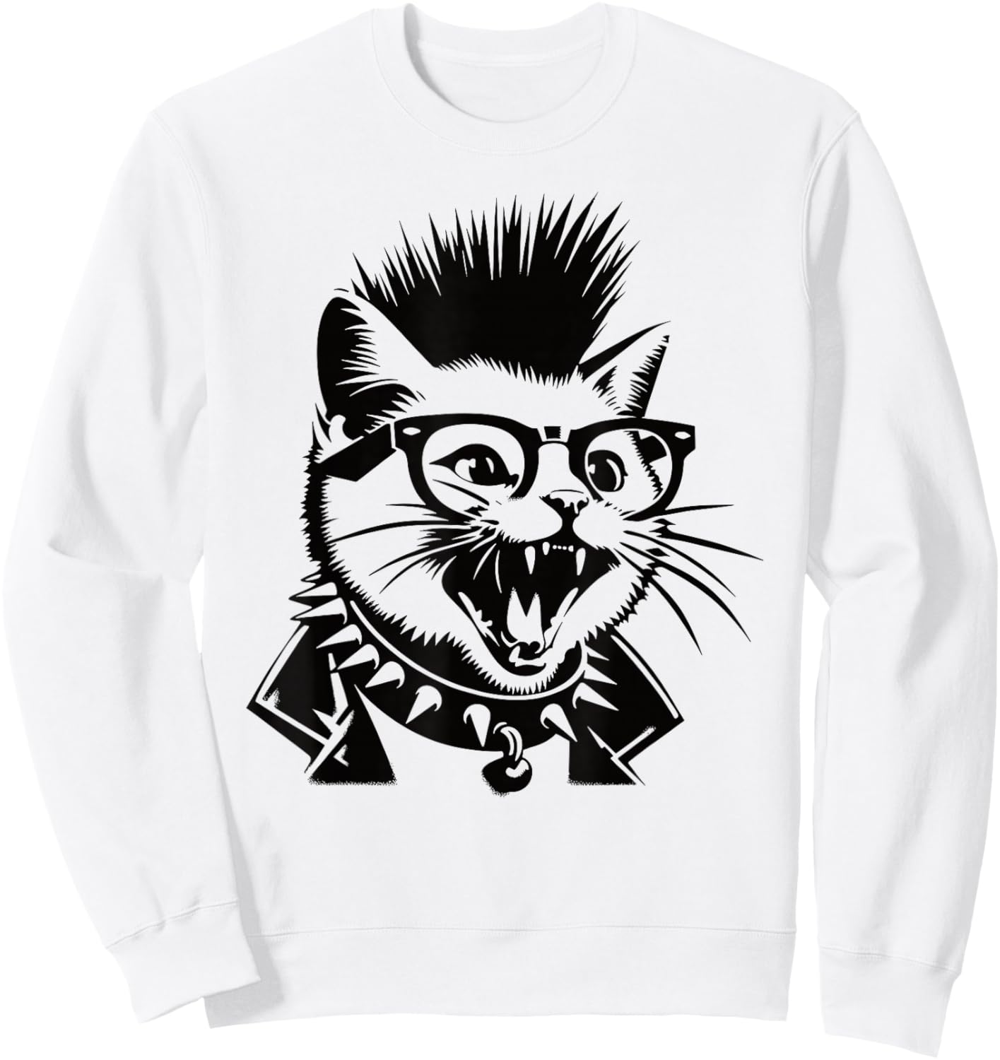 Punk Rock Cat Mohawk Glasses Cat Owner Punk Music Lover Men Women Sweatshirt - Sweatshirt | White