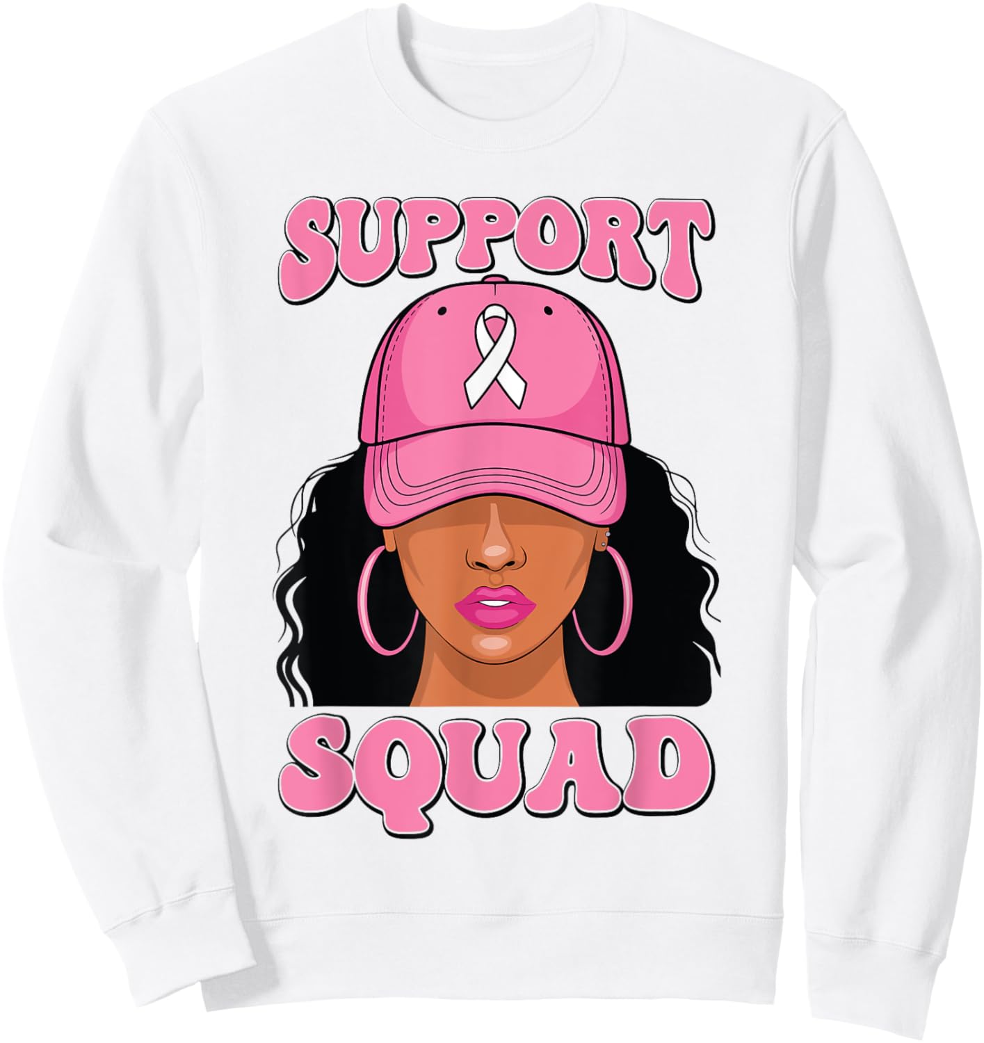 Black Woman Support Squad Breast Cancer Awareness Sweatshirt - Sweatshirt | White