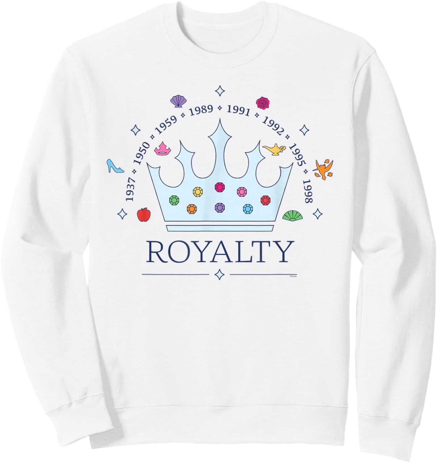 Disney Princess Royalty Crown Movie Timeline 1937-1998 Sweatshirt - Sweatshirt | White