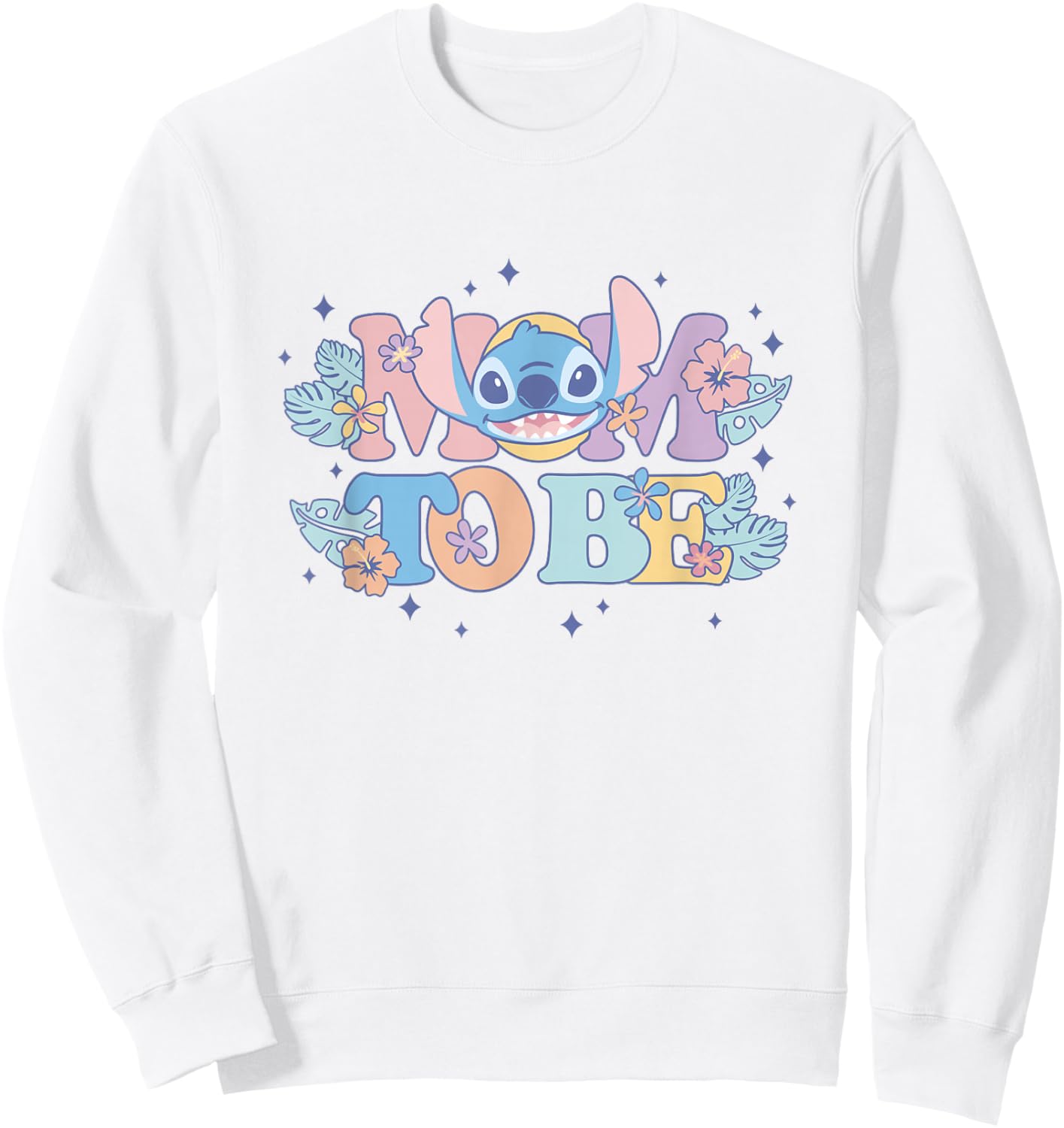 Disney Lilo & Stitch Mom to Be Cute Stitch Colorful Floral Sweatshirt - Sweatshirt | White