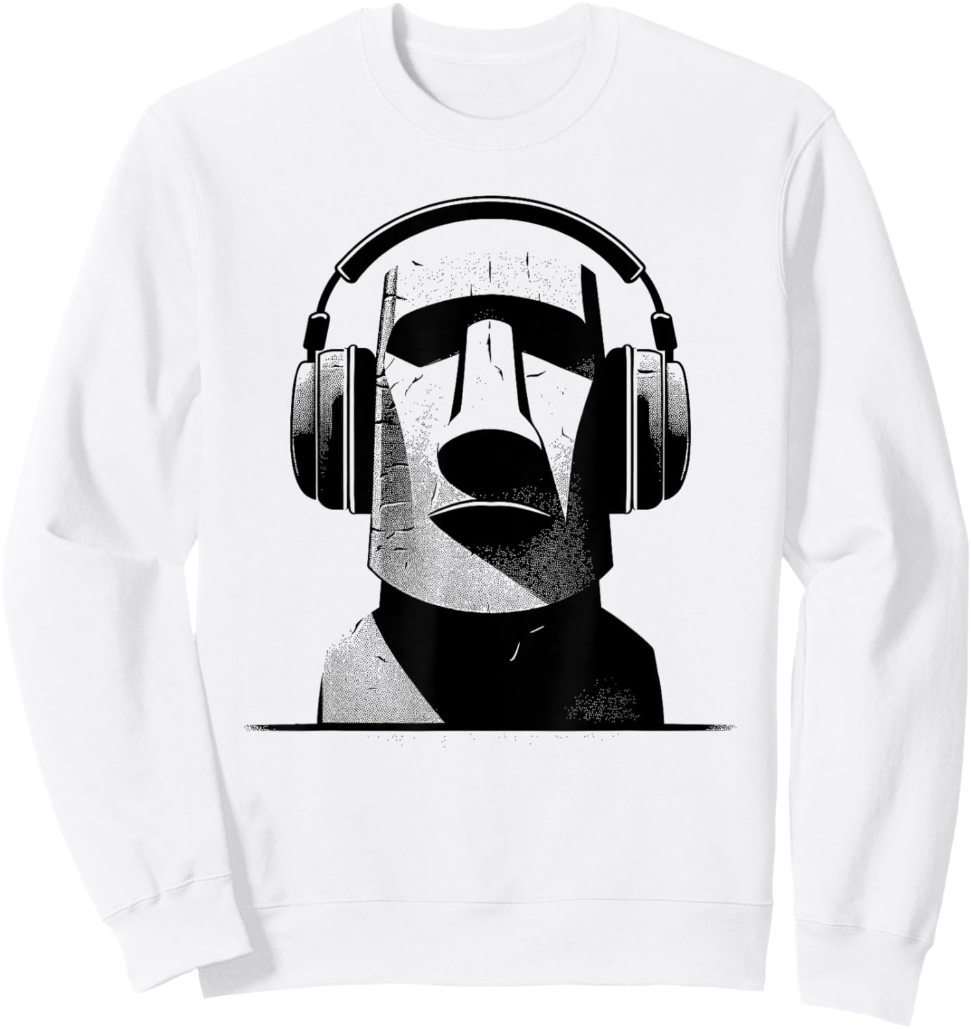 Easter Island Moai Statue Headphones Music Lover Funny Sweatshirt - Sweatshirt | White