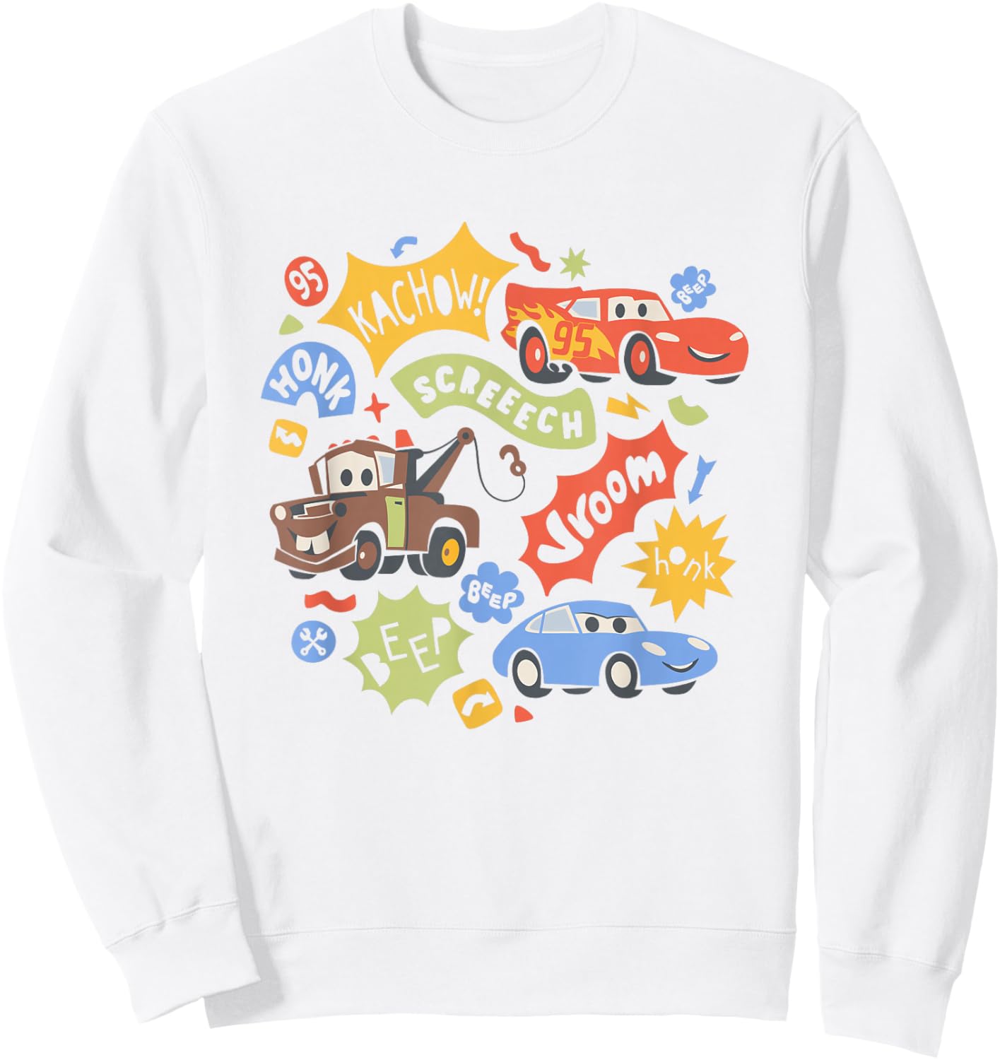 Disney Pixar Cars 2 McQueen Mater Sally Kachow Chest Logo Sweatshirt - Sweatshirt | White