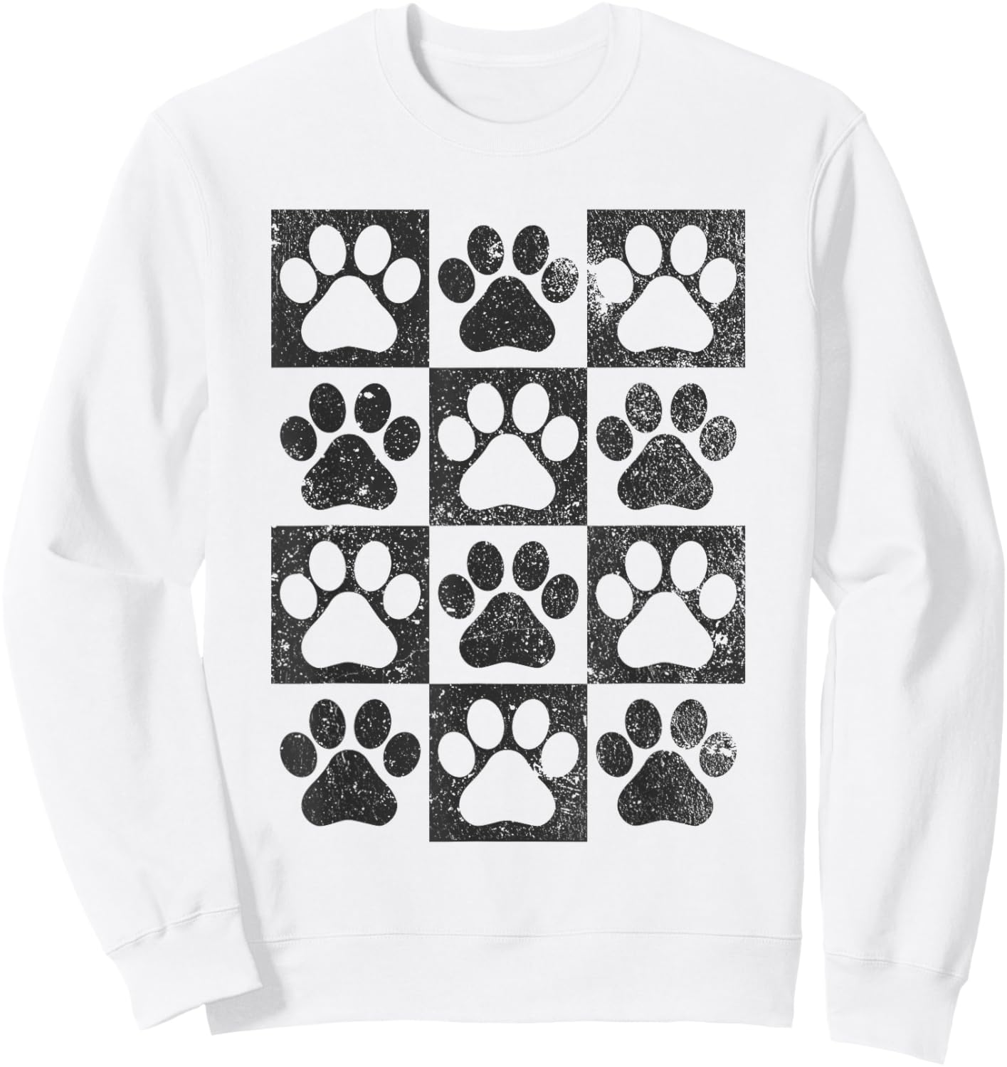 Retro Checkerboard Checkered Dog Paw Puppy Lover Sweatshirt - Sweatshirt | White