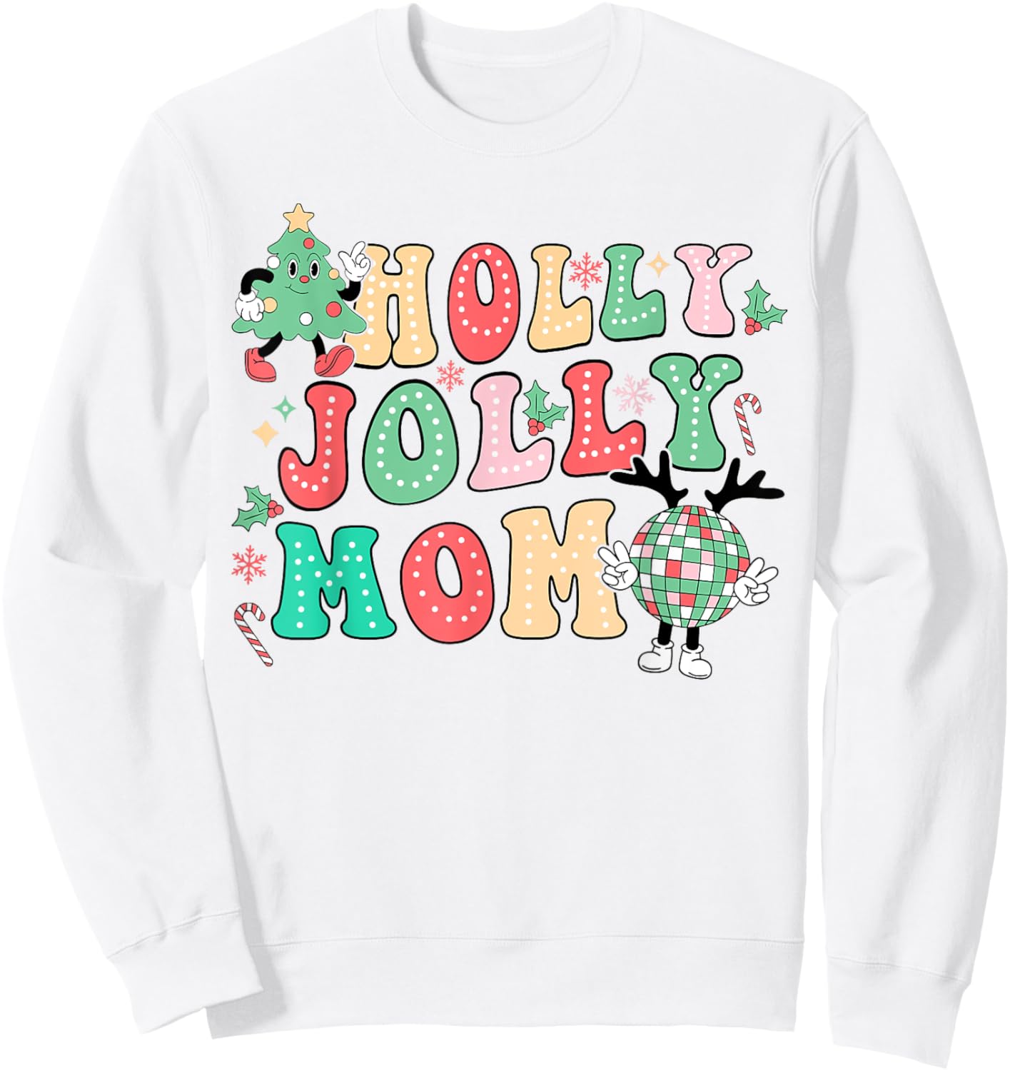 Groovy Holly Xmas Jolly Mom Christmas Vibes Matching Family Sweatshirt - Sweatshirt | White