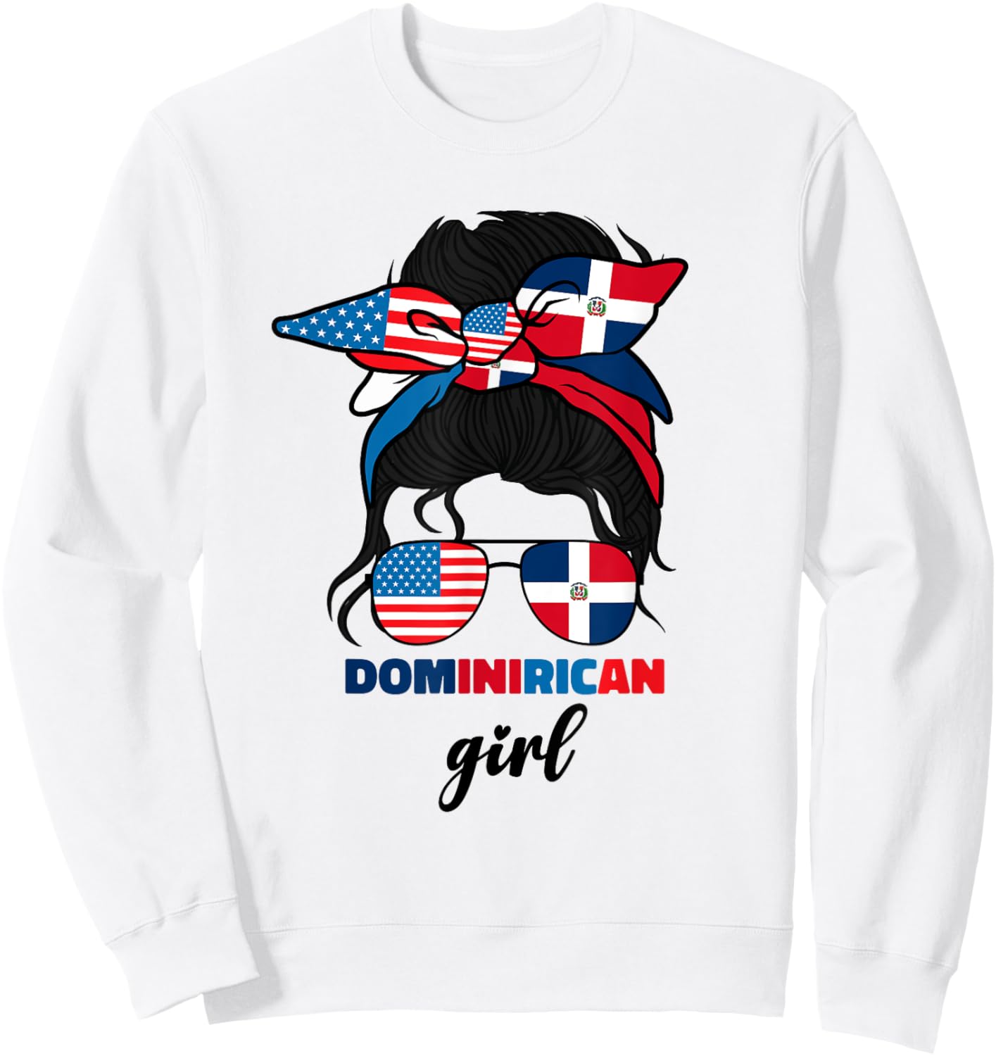 Half Dominican And American Dominicana Republic Flag Girl Sweatshirt - Sweatshirt | White