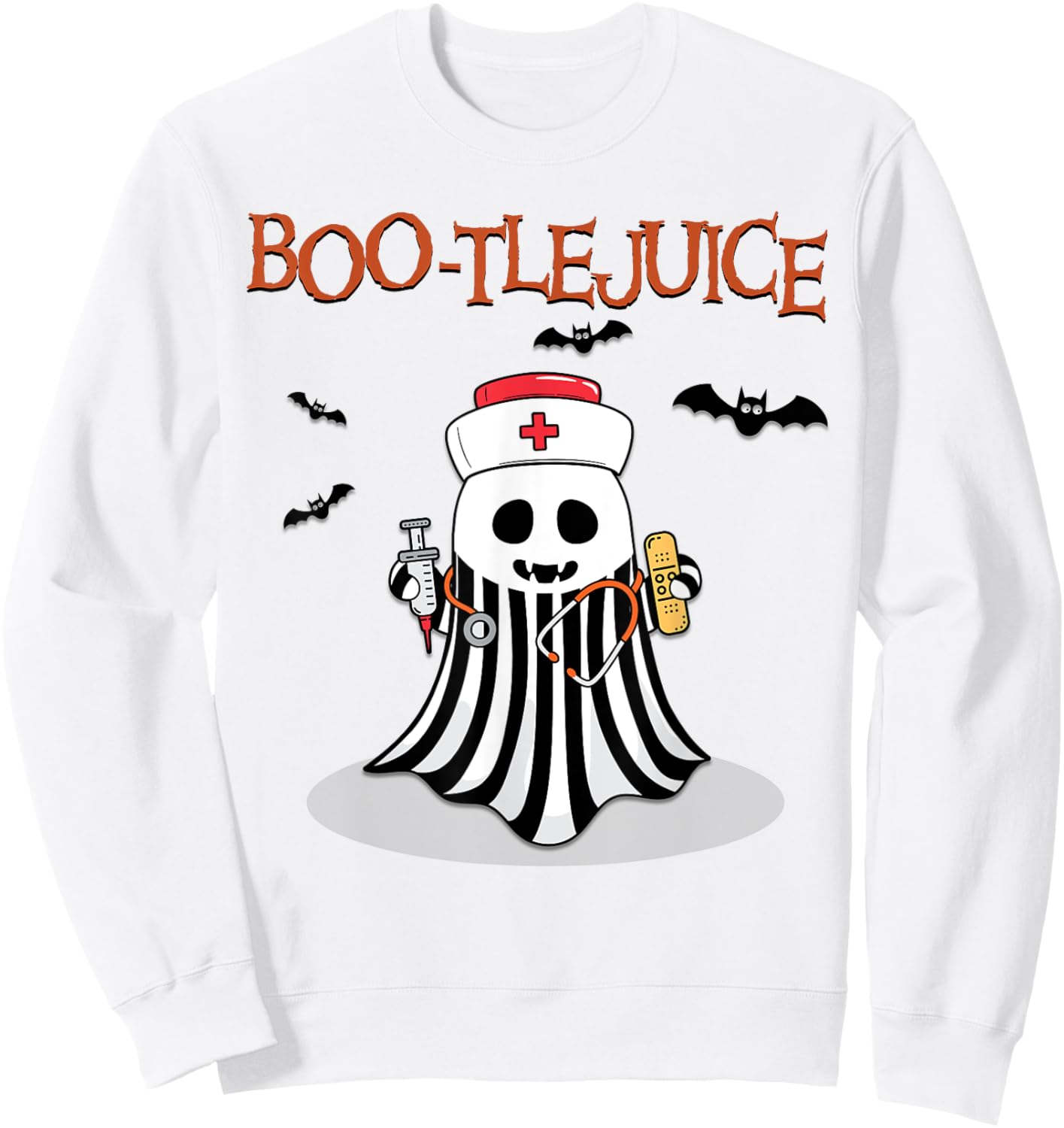 Boo-tlejuice Ghost Nurse Halloween Sweatshirt - Sweatshirt | White